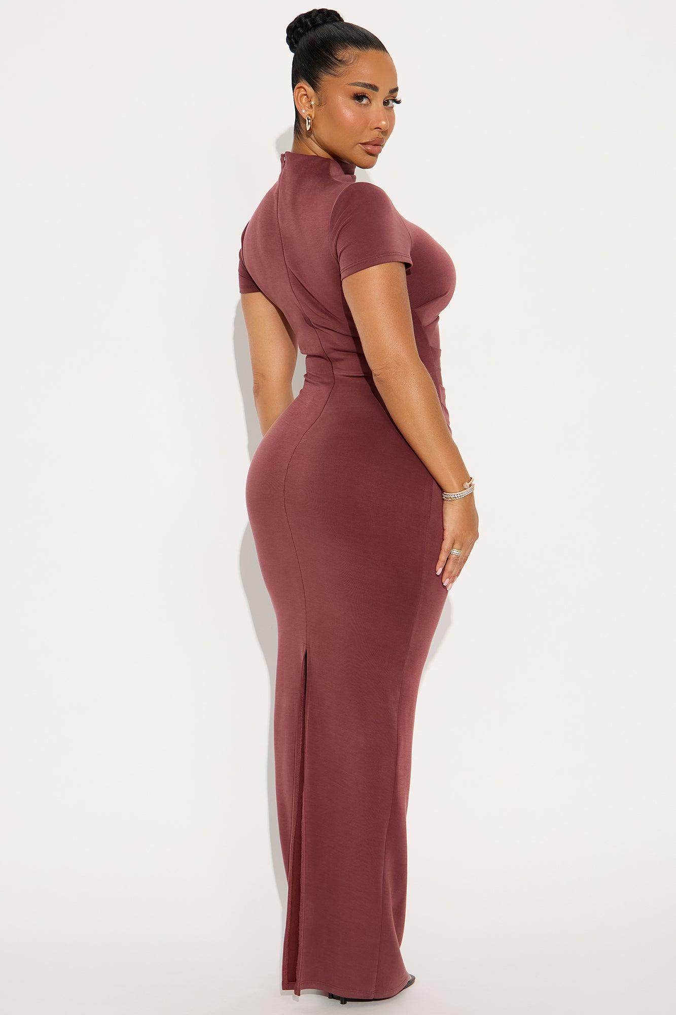 Belle Mock Neck Maxi Dress - Burgundy Female Product Image