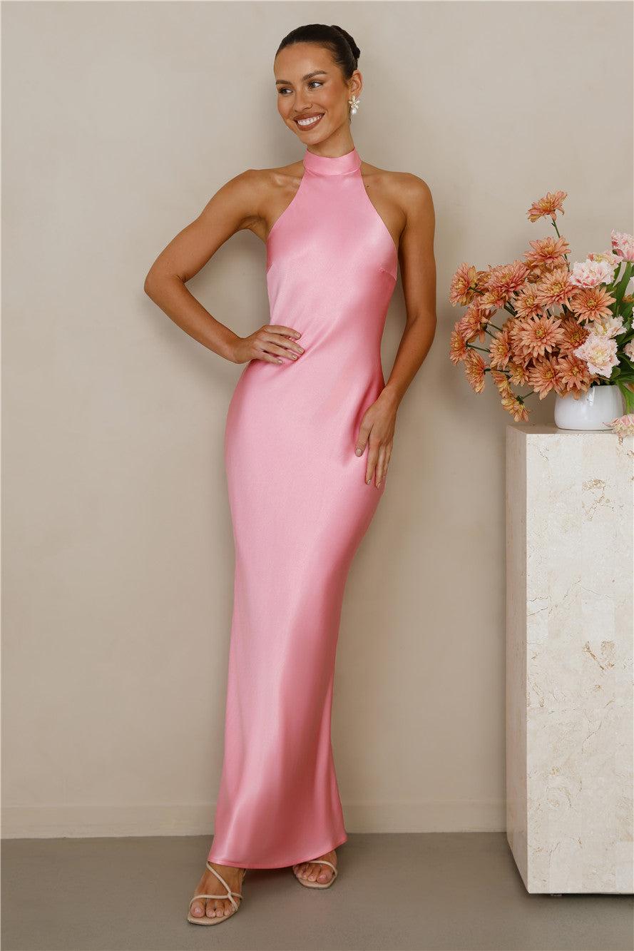 The Cleo Halter Satin Maxi Dress Candy Product Image