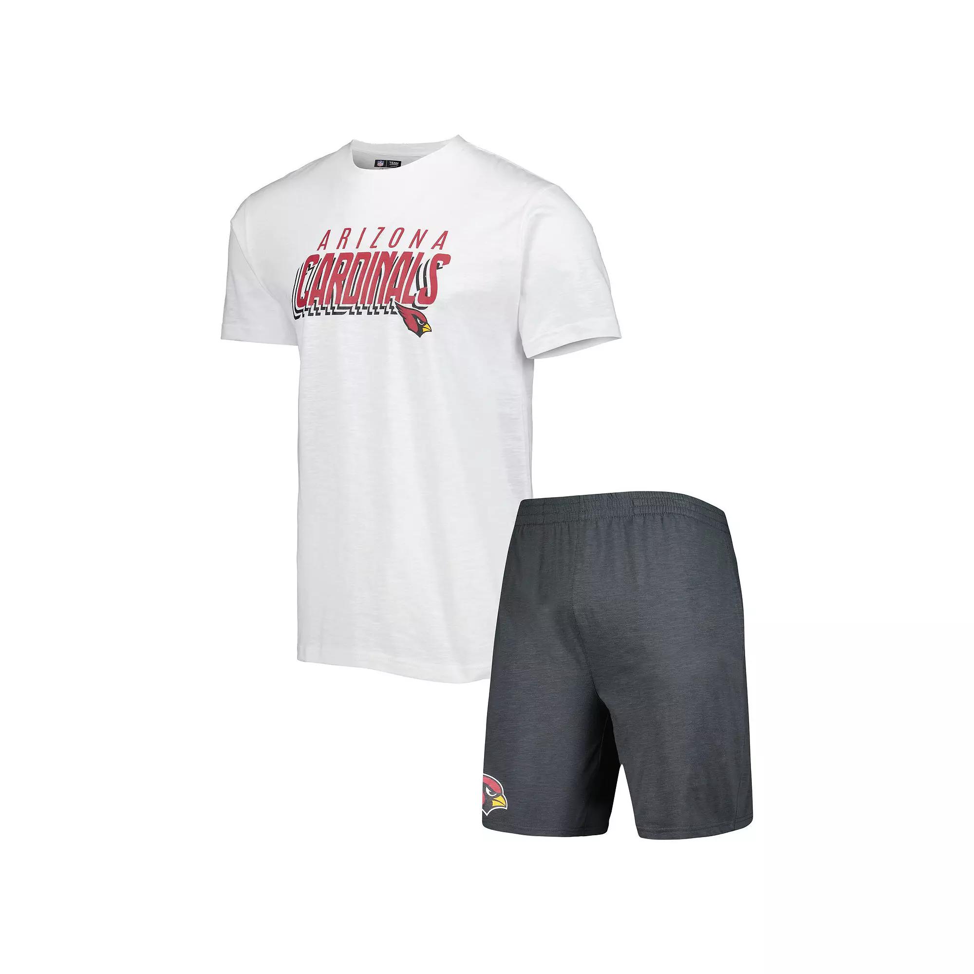 Men's Concepts Sport Charcoal/White Arizona Cardinals Downfield T-Shirt & Shorts Sleep Set, Size: 2XL Product Image
