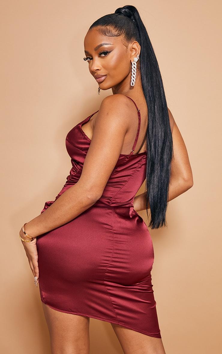 Shape Burgundy Satin Wrap Dress Product Image
