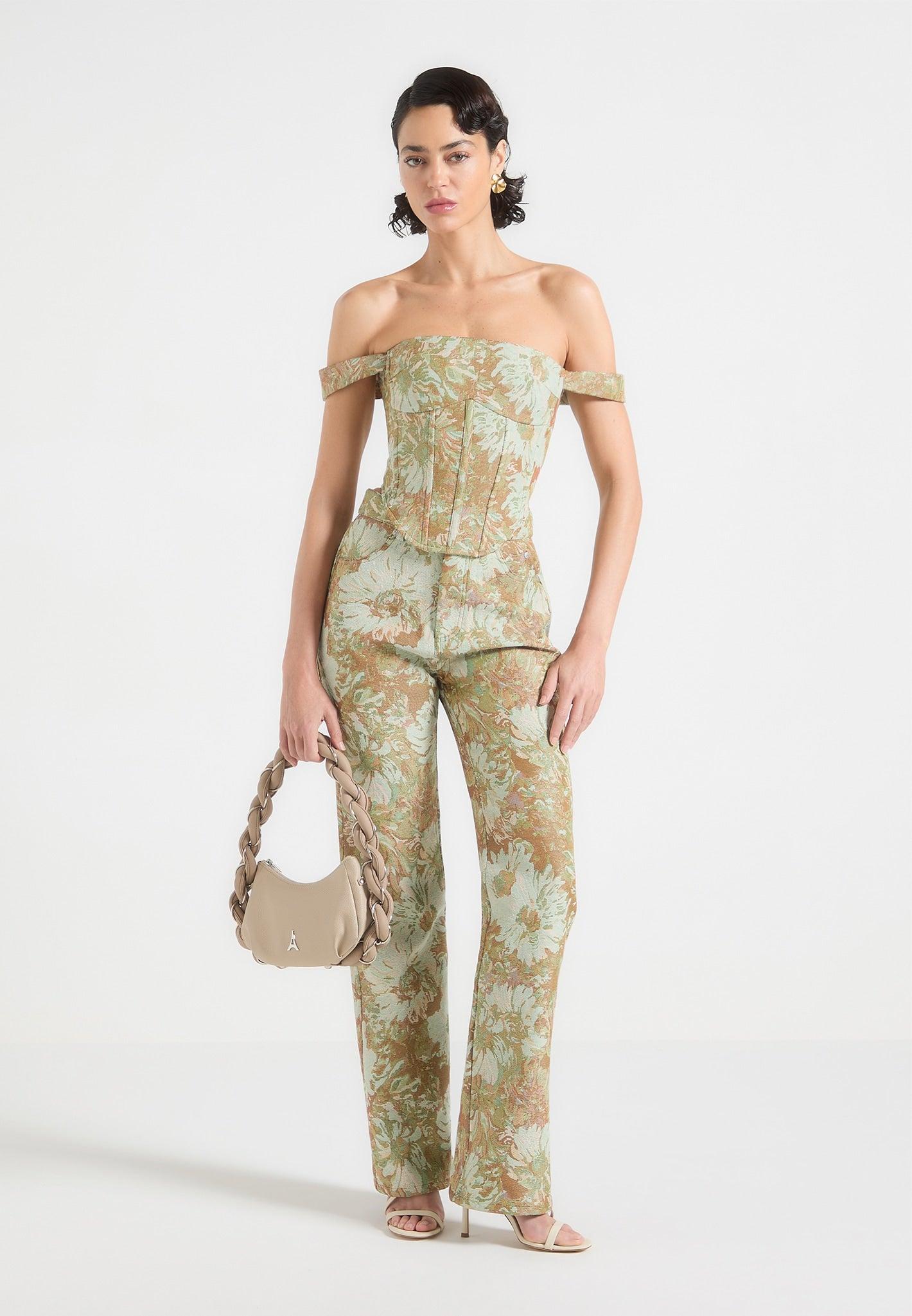 Florence - Jacquard High Rise Straight Leg Jeans - Sage Female Product Image
