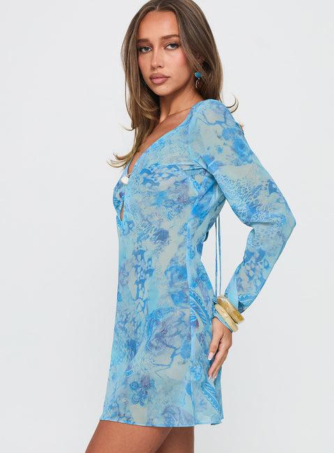 Wayfarer Shell Beach Cover Up Mini Dress Blue Multi Product Image