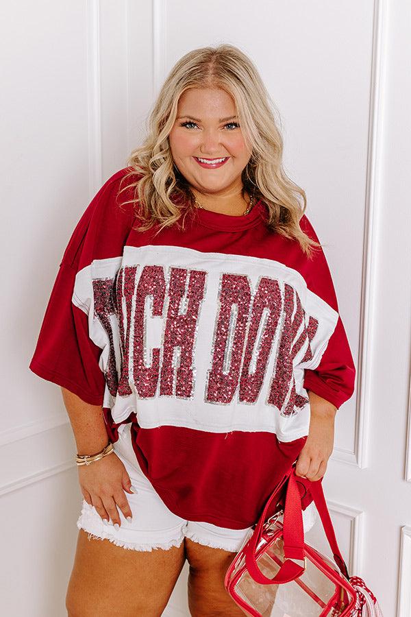 It's a Touch Down Sequin Oversized Tee in Red Curves Product Image