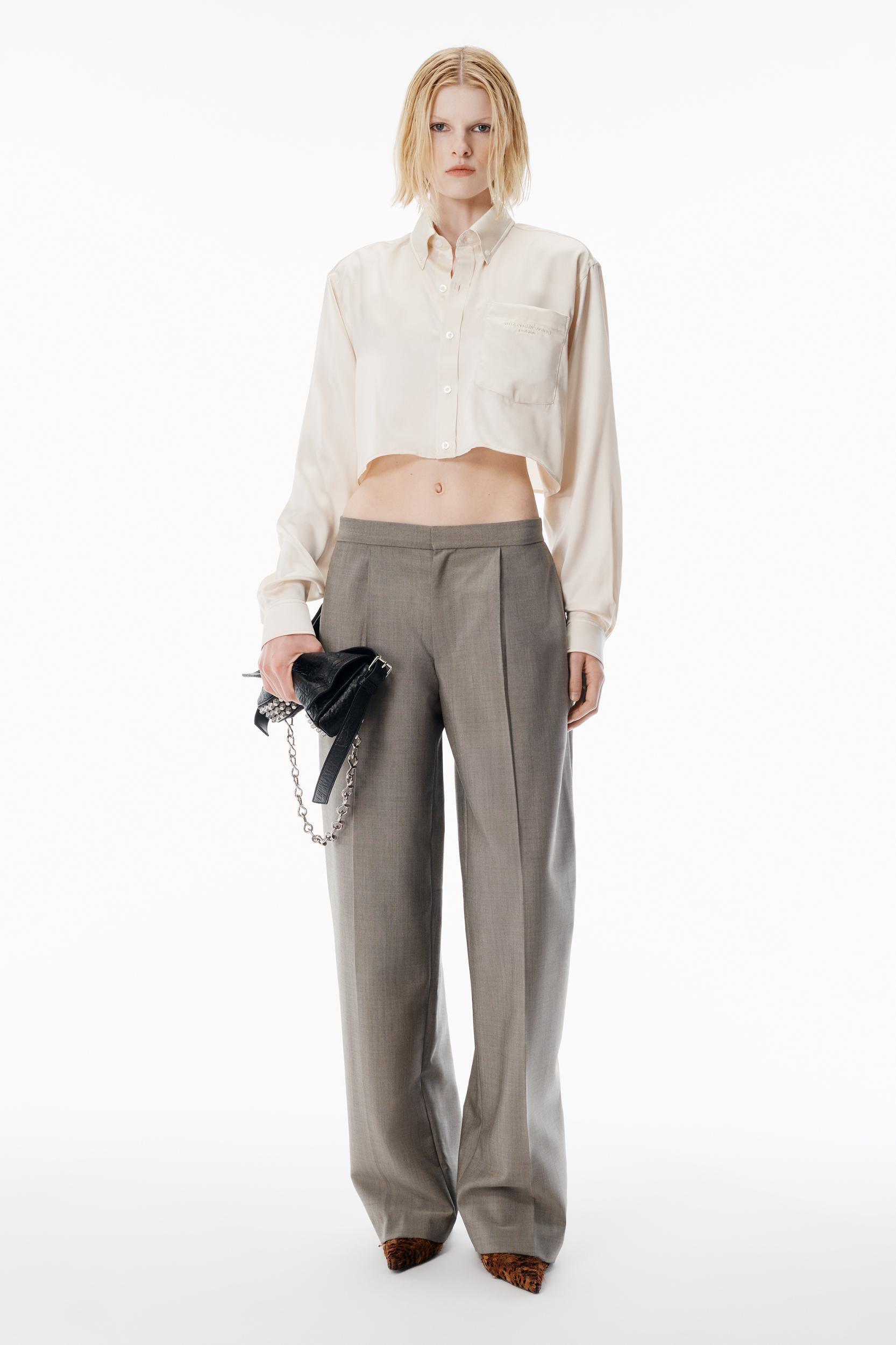 Ivory Silk Charmeuse Cropped Shirt Product Image