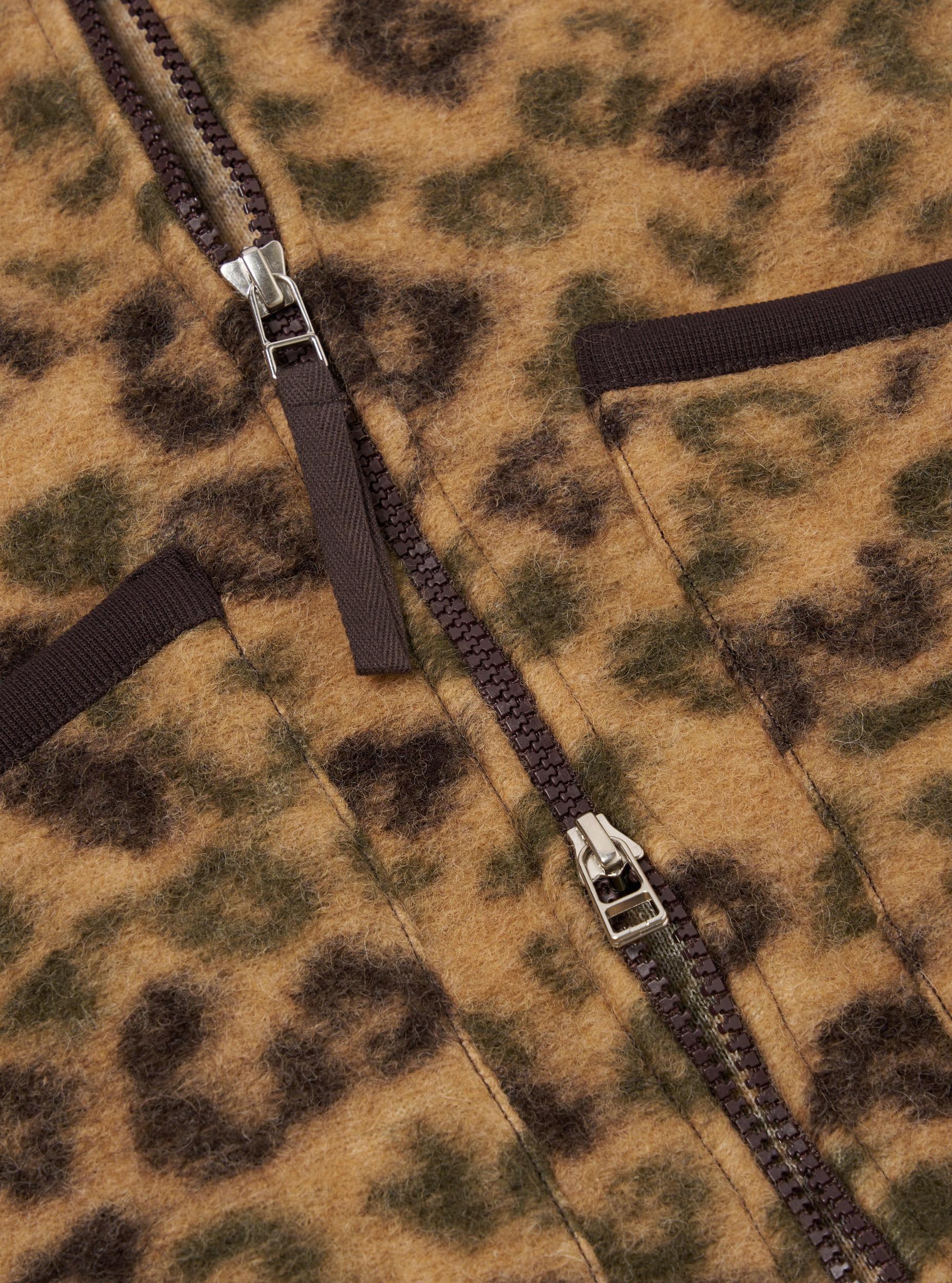 Universal Works Zip Waistcoat in Camo Leopard Fleece Product Image