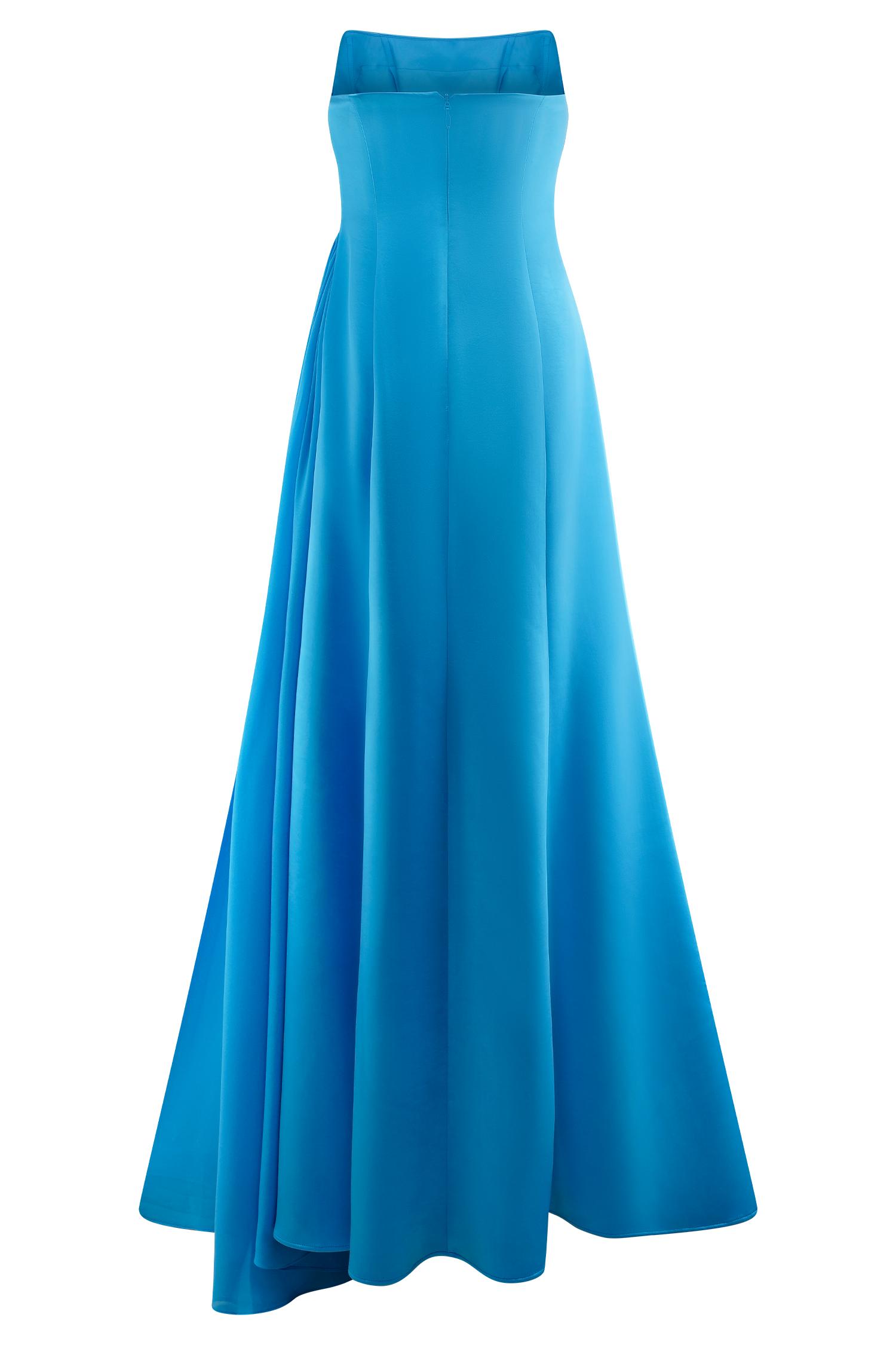 Rosella Satin Strapless Maxi Dress - Cyan Blue Product Image
