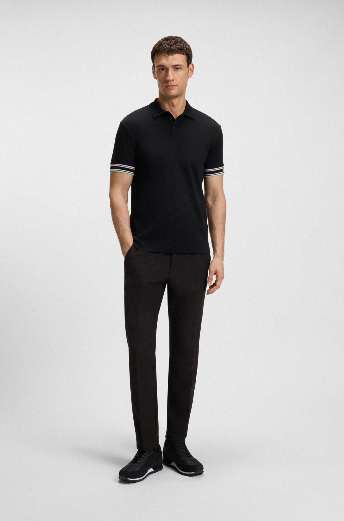 Slim-fit polo shirt in cotton with striped collar Product Image