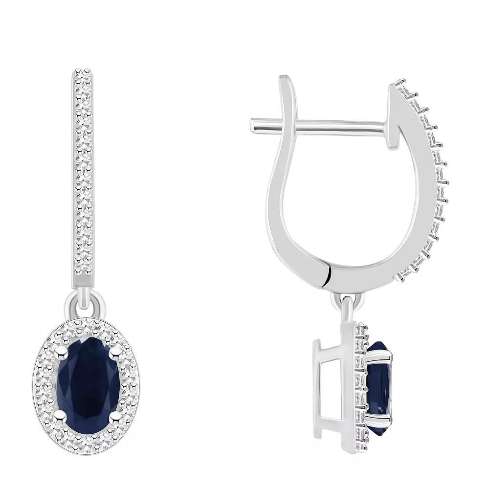 Celebration Gems Sterling Silver Oval-Cut Sapphire & 1/3 Carat T.W. Diamond Hoop Drop Earrings, Women's Product Image