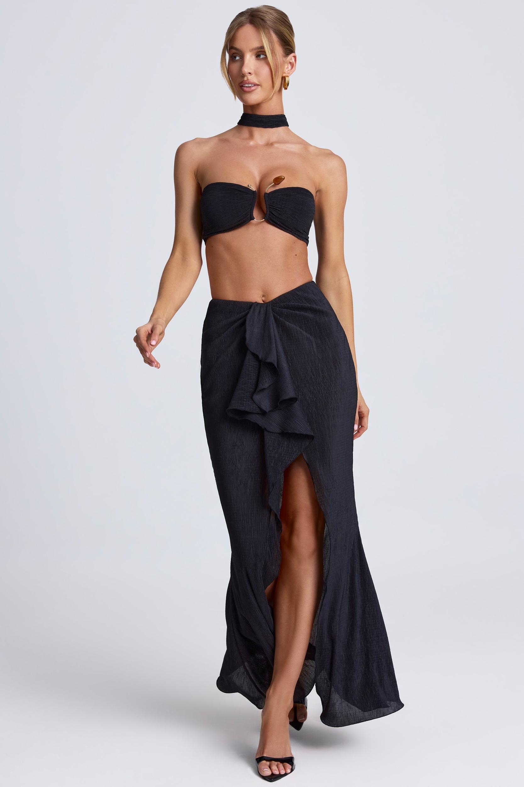 Ruffle-Trim Maxi Skirt in Black Product Image