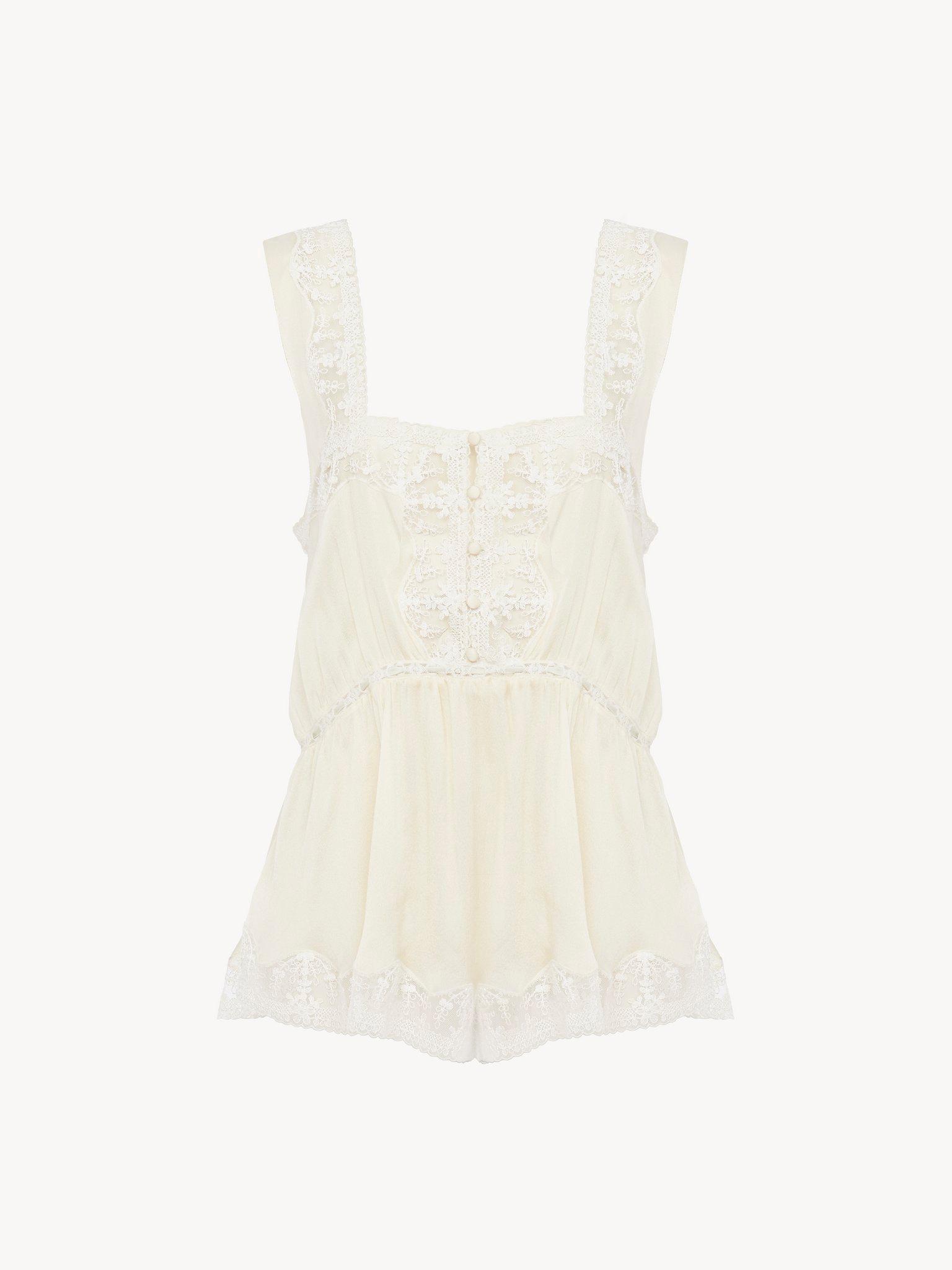 Fluid tank top in silk charmeuse & lace Product Image