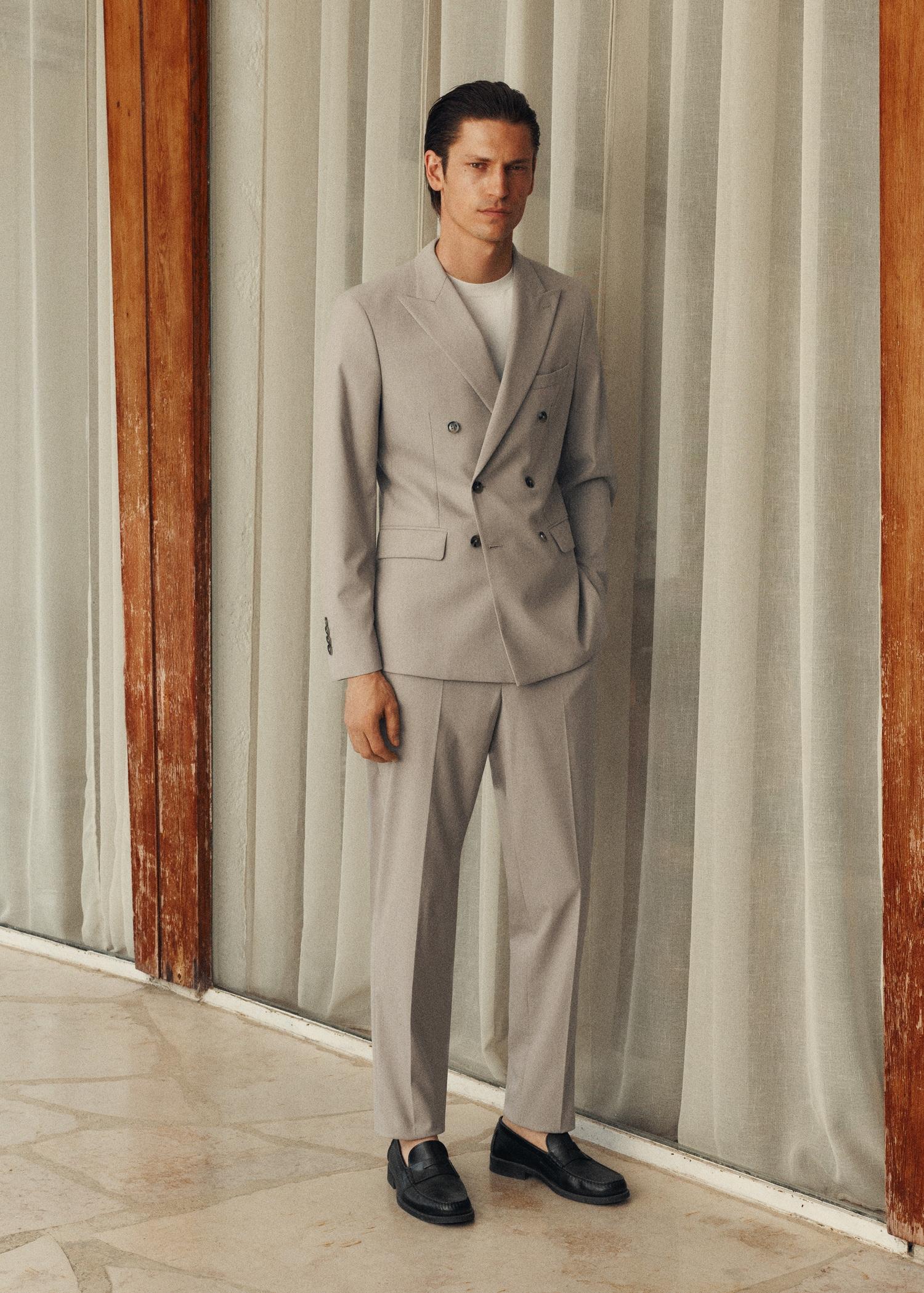 Monaco double-breasted slim-fit suit blazer - Men | MANGO USA Product Image