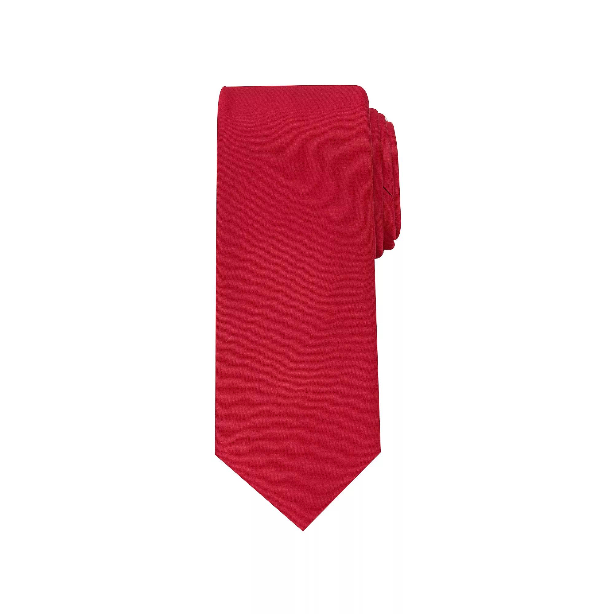Men's Bespoke Solid Sateen Slim Tie, Red Sateen Product Image