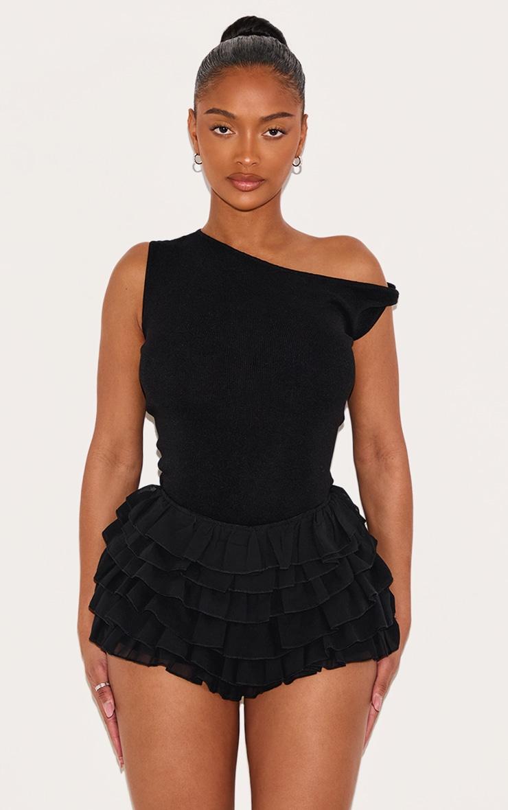 Shape Black Chiffon Ruffle Low Rise Hot Pants Product Image