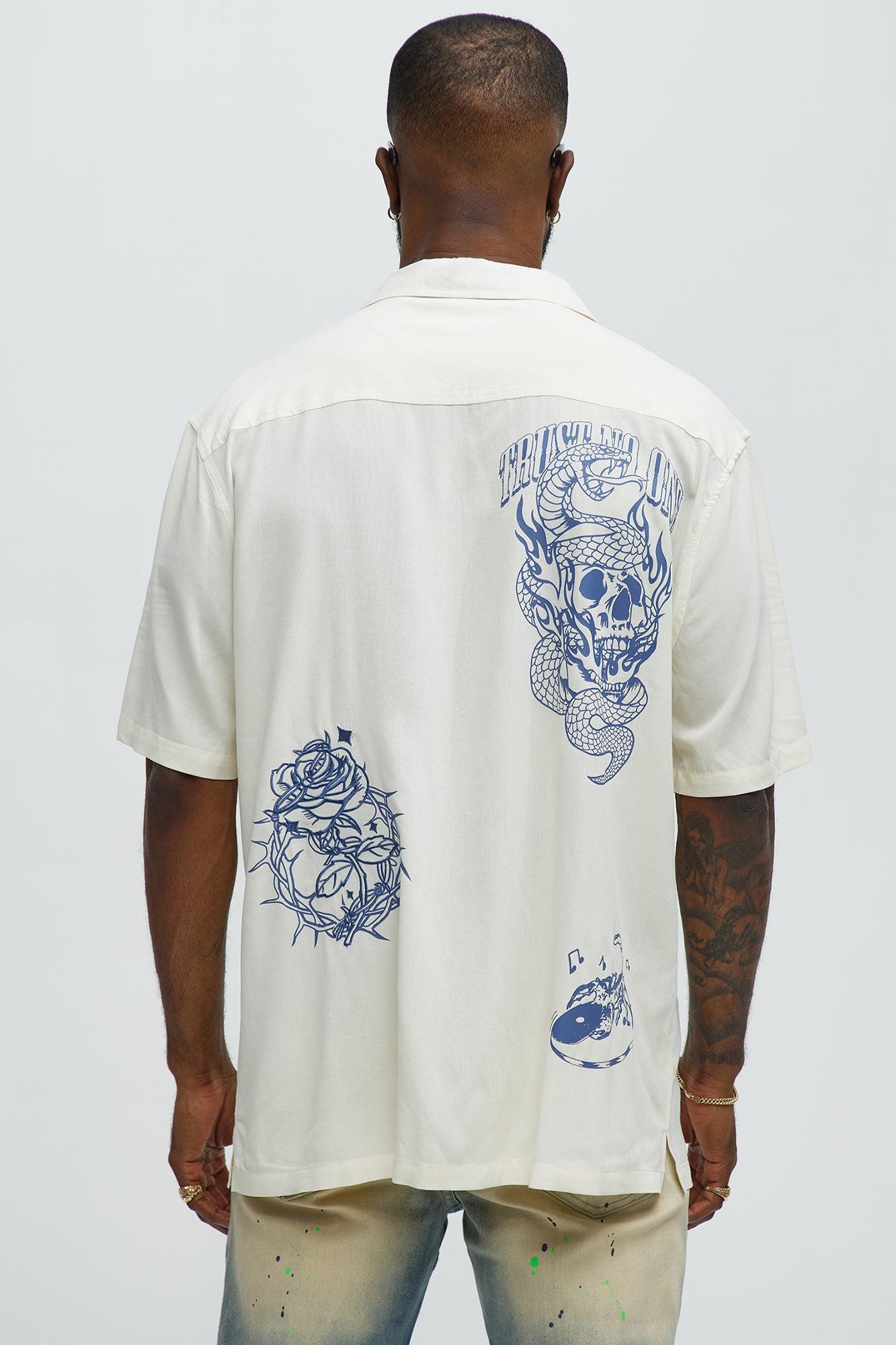 Embroidered Doodle Rayon Shirt - Cream Male Product Image