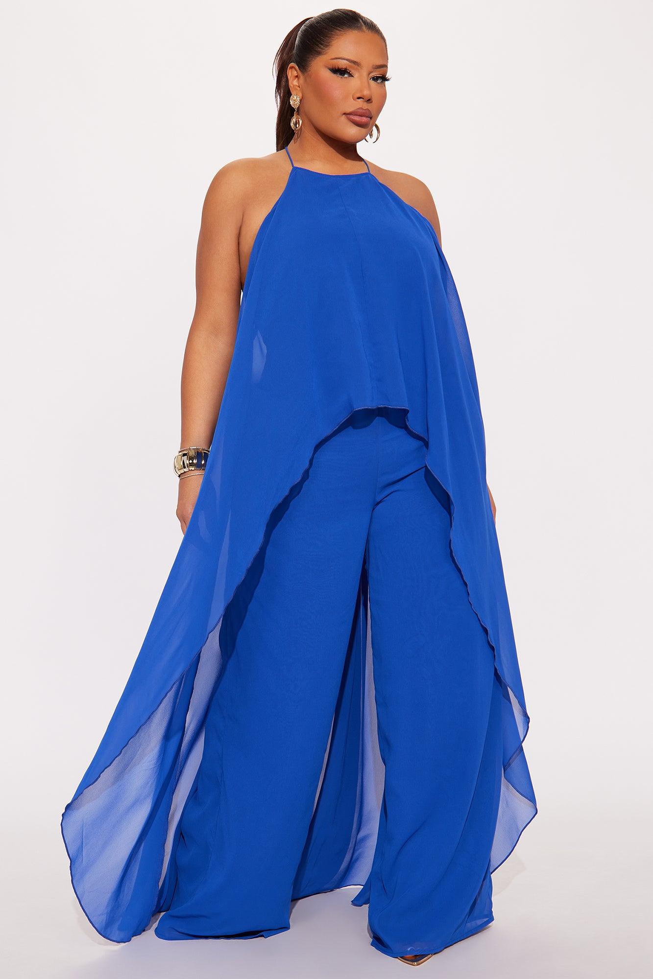 Bella Flowy Chiffon Jumpsuit - Blue Product Image