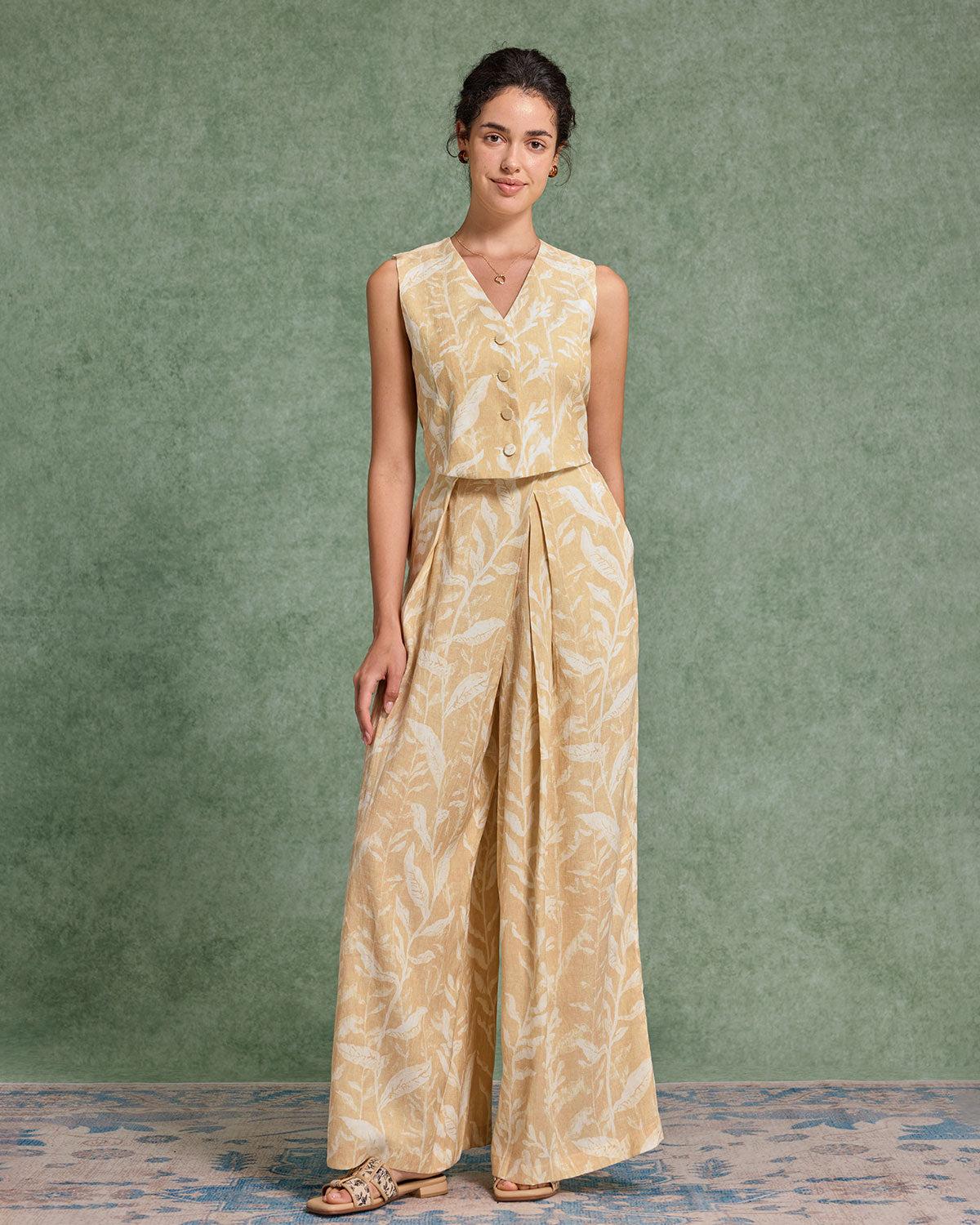 Yellow Floral V Neck Vest Product Image