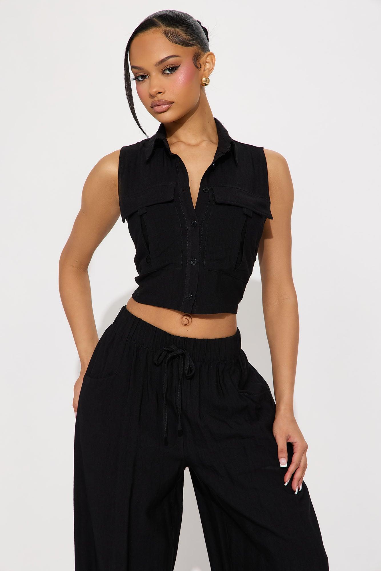 No Reason To Lie Linen Pant Set - Black Product Image