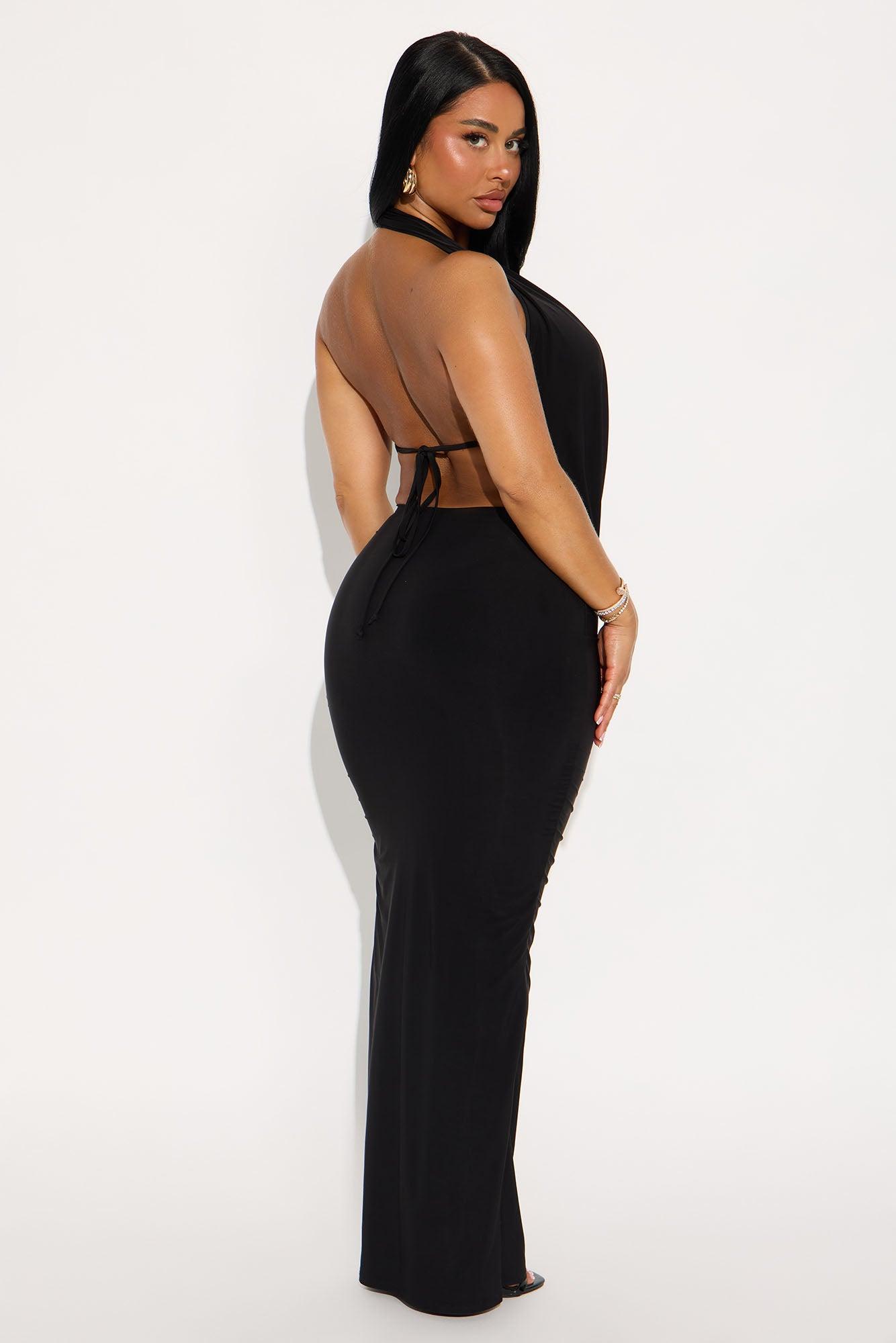 Hilana Draped Cowl Neck Backless Maxi Dress - Black Product Image
