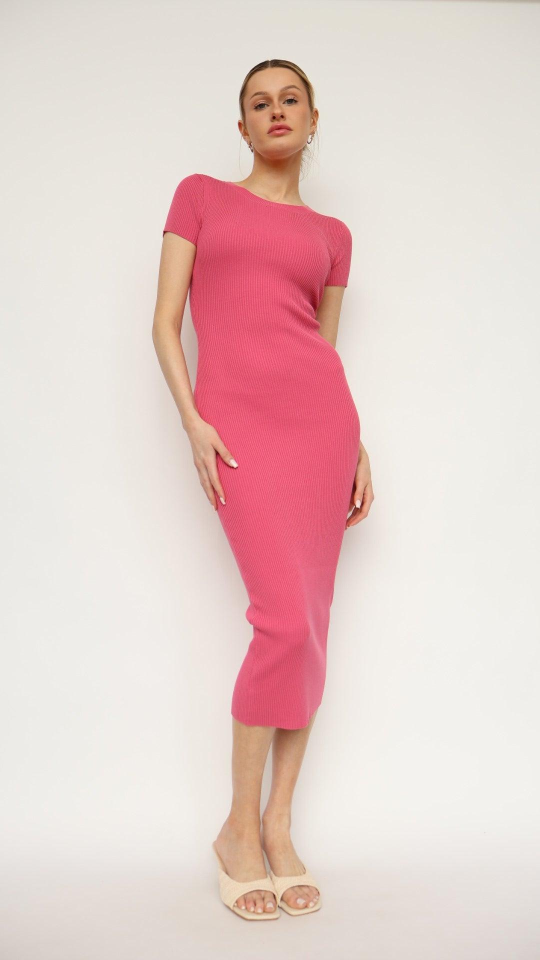 Ribbed Short Sleeve Midi Dress Product Image