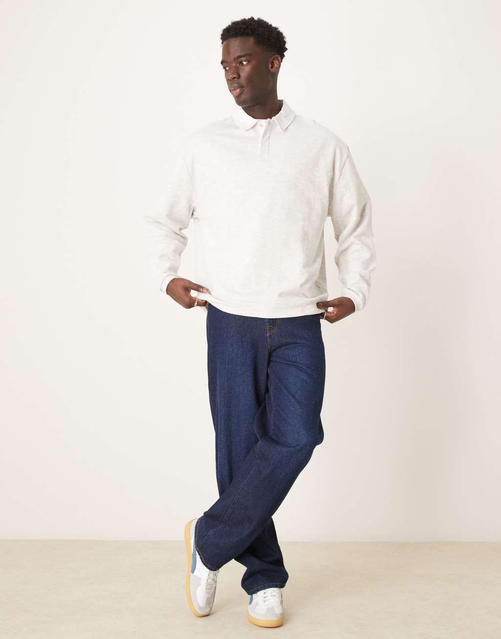 ASOS DESIGN oversized rugby polo sweatshirt in ice heather Product Image