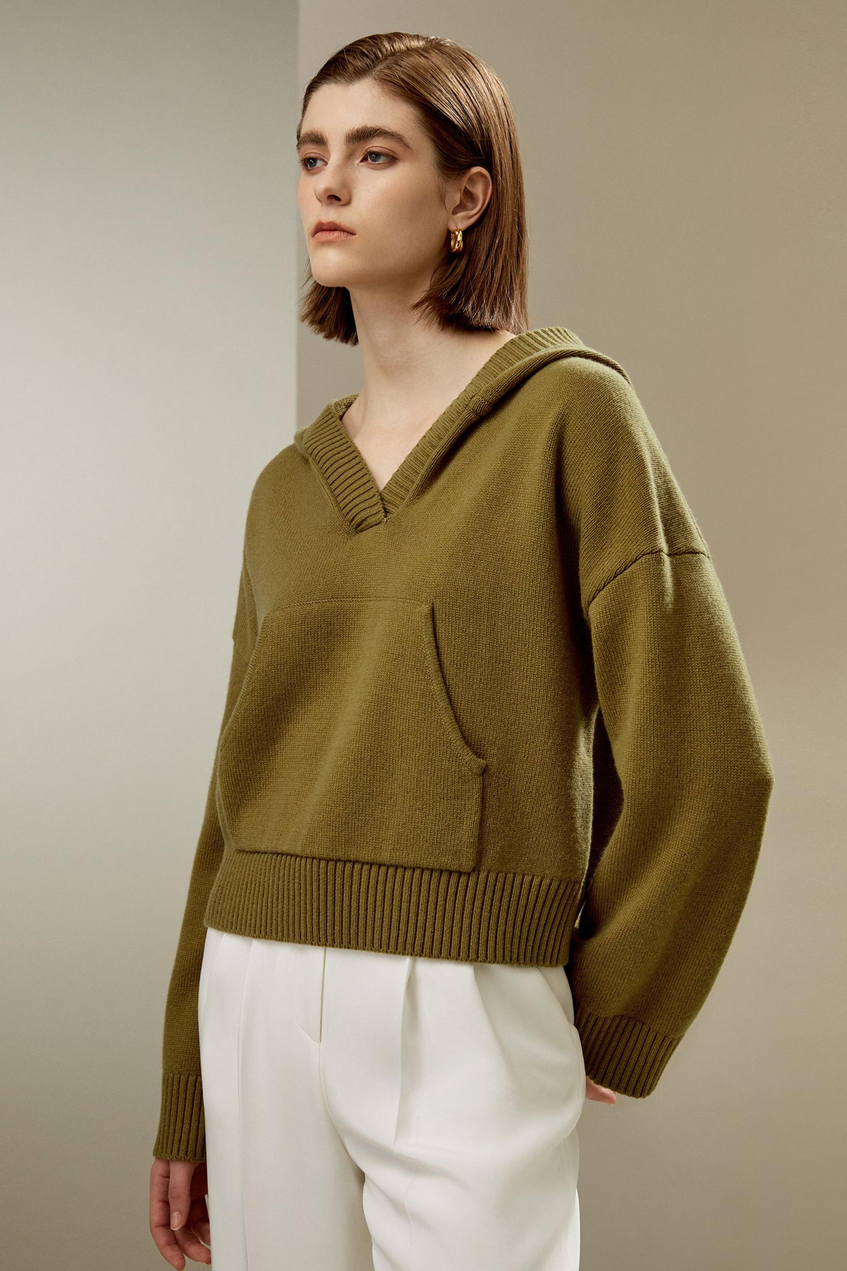 LILYSILK Hooded Cashmere Sweater - for Women - Green Wool Cashmere - Timeless Loose Fit Sweater S Product Image