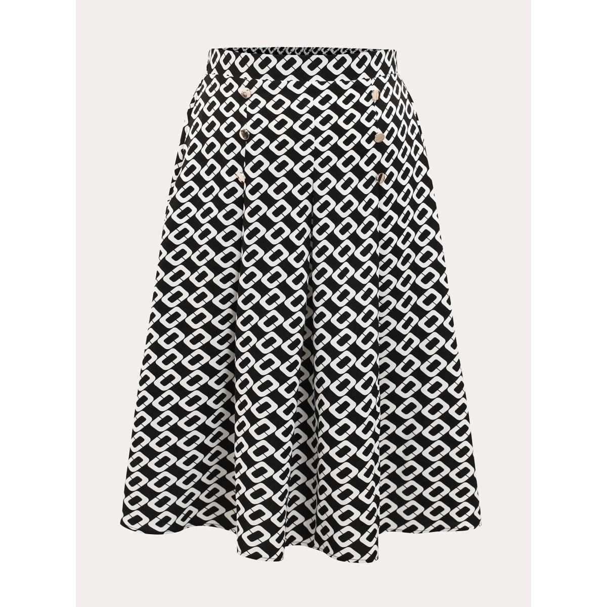 Plus Size Geometric Metal Detail Pocket Skirt Women Black At the Office Pleated No stretch Slanted pocket Work Skirts BloomChic 22-24/3X Product Image