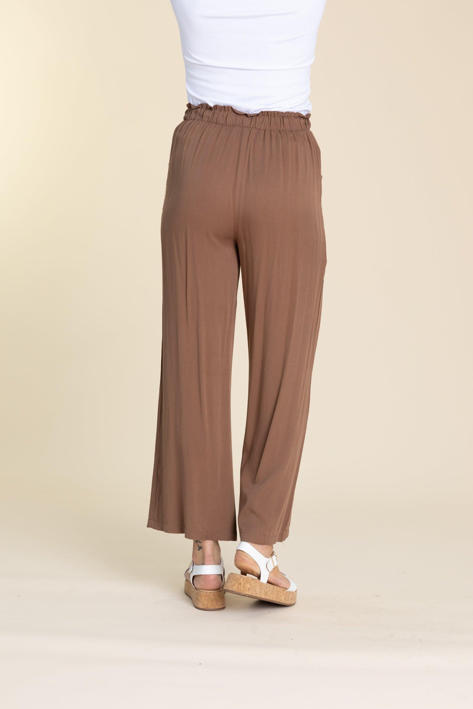 Brown Elastic Waist Wide Leg Pants Product Image