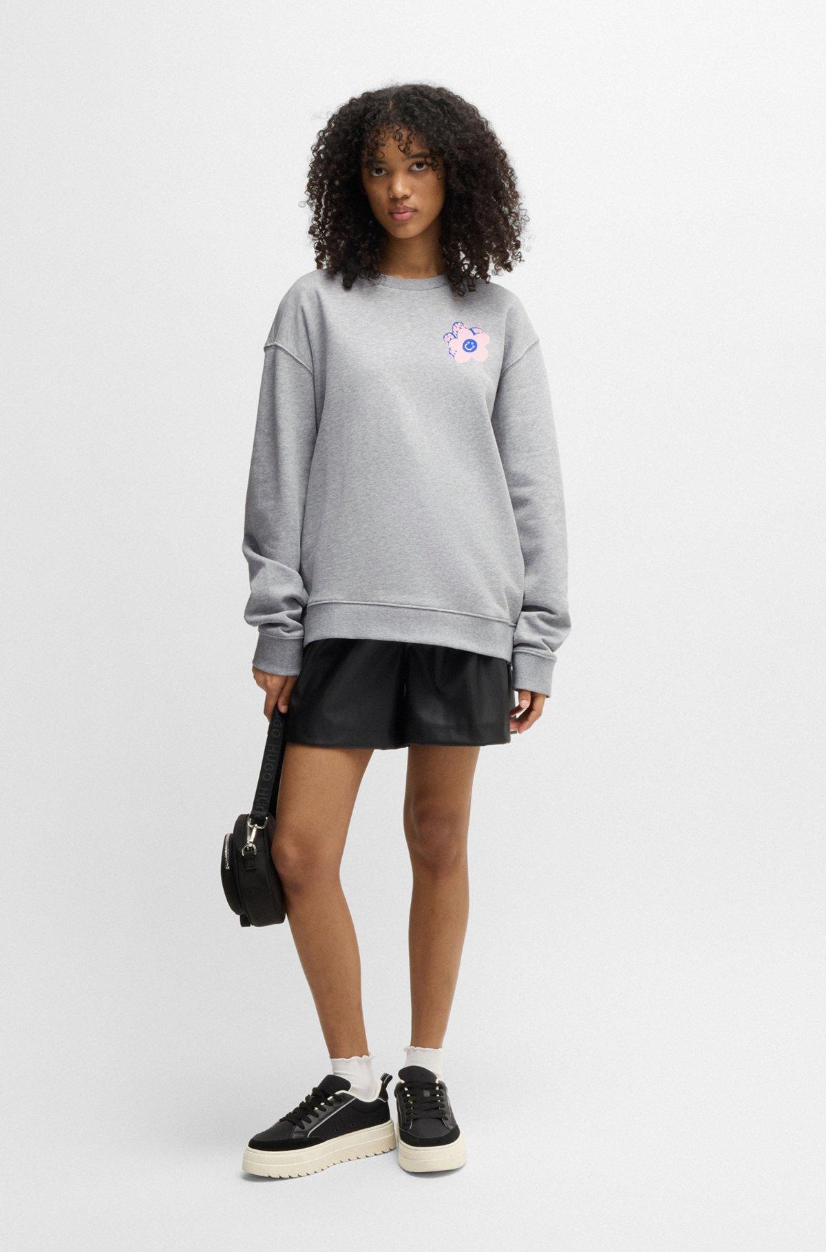 HUGO - Oversize-fit sweatshirt in cotton terry with logo artwork - Light Grey Product Image