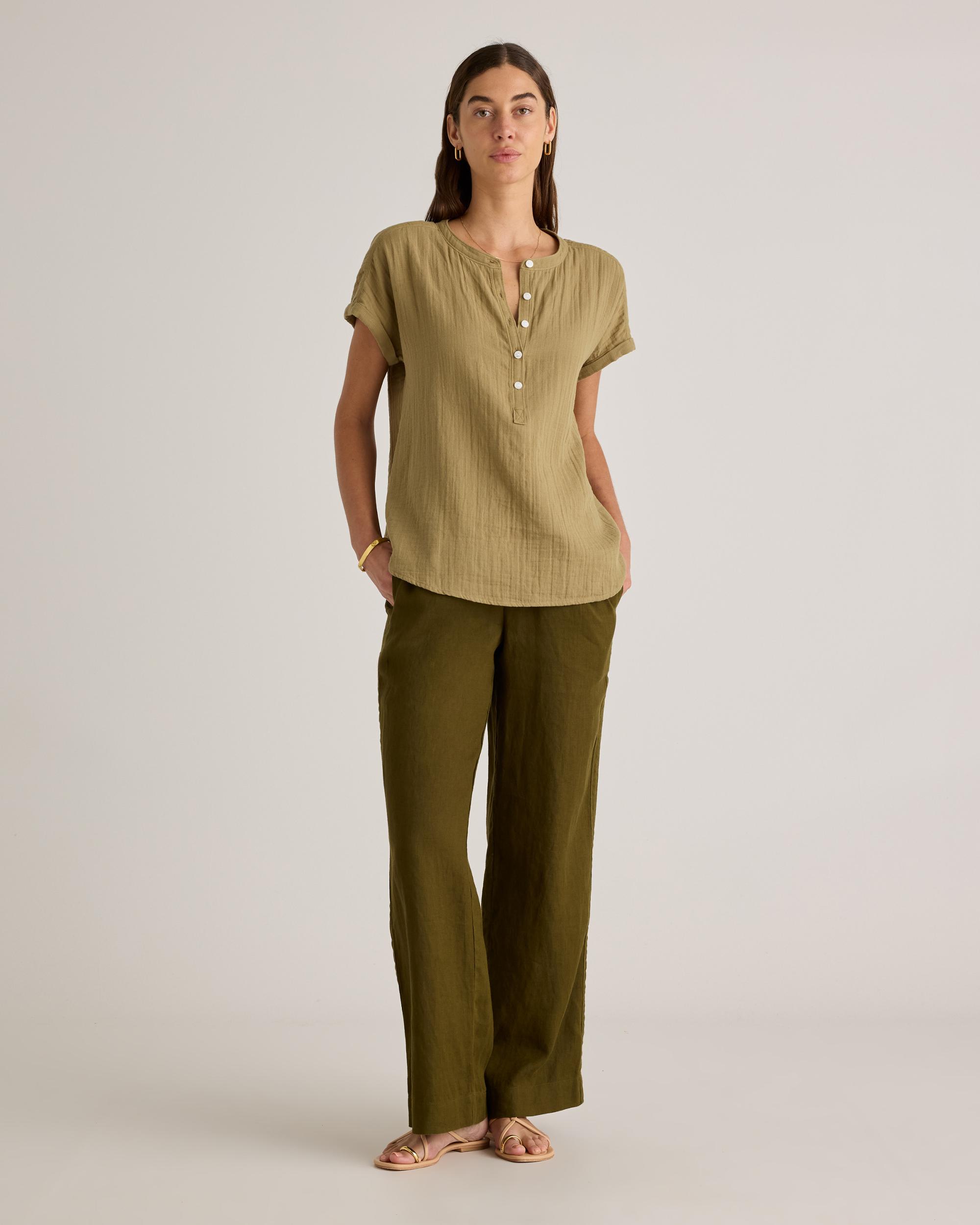 Quince | Women's Gauze Roll Sleeve Shirt Size XS, Organic Cotton Product Image