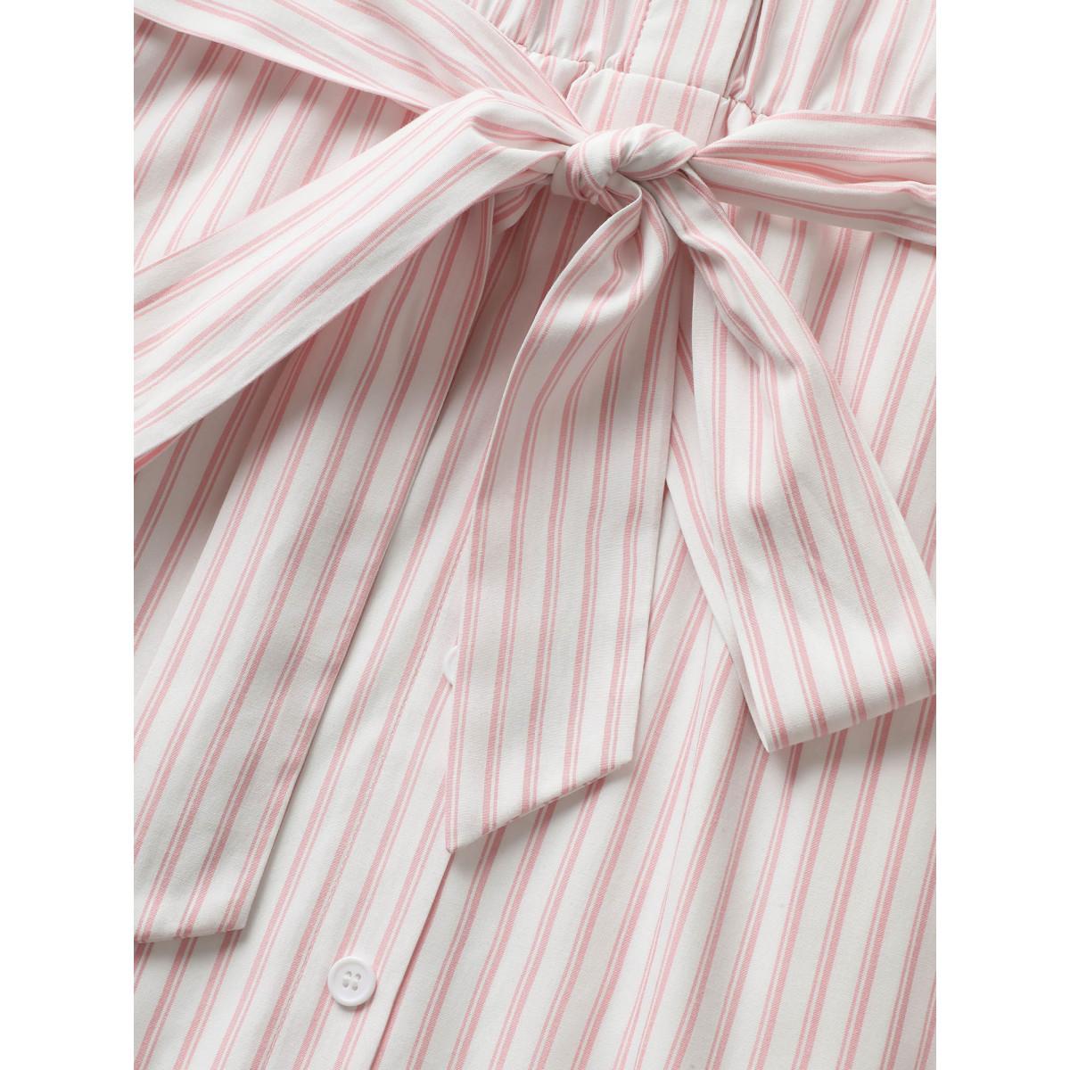 Plus Size Striped Button Up Dolman Sleeve Dress Crepe Women At the Office Belted Flat collar with V-notch Cap Sleeve Curvy BloomChic 18-20/2X Product Image