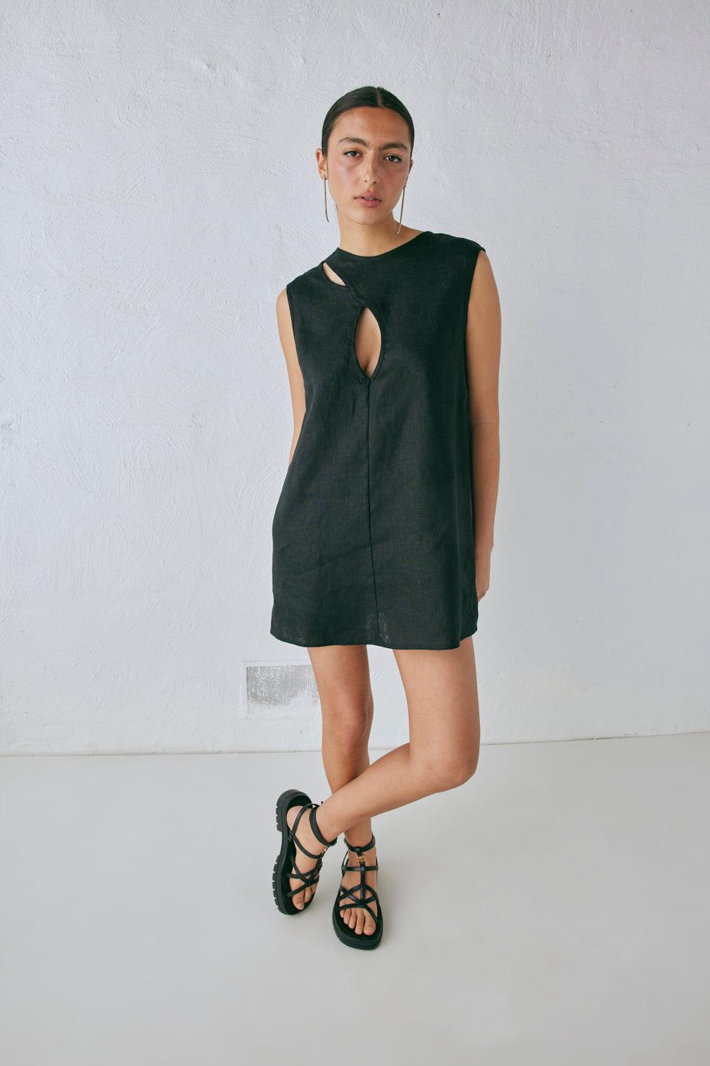 Yuri Linen Mini Dress Black Product Image