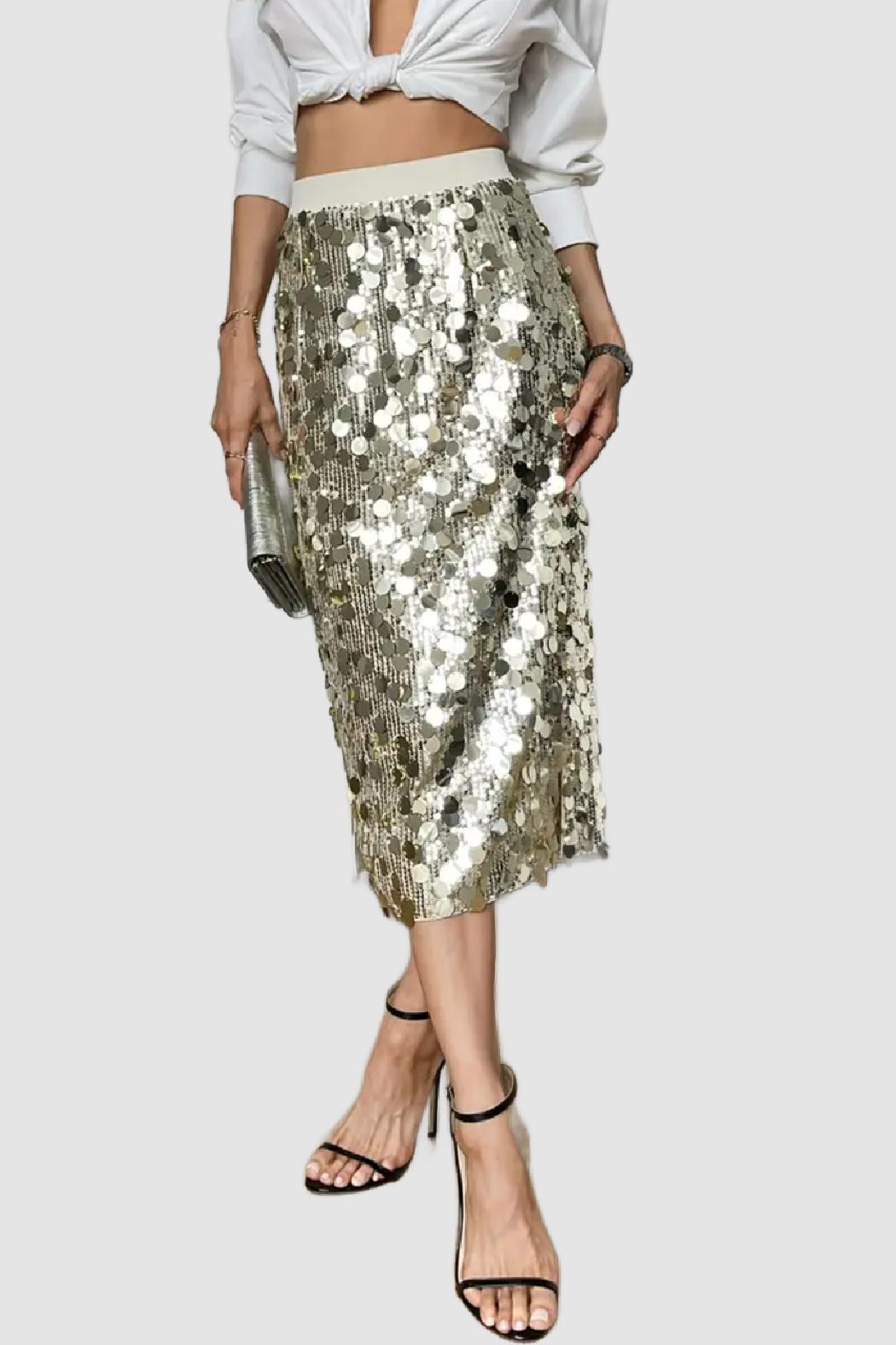 Gold Payette Sequin Long Skirt Product Image