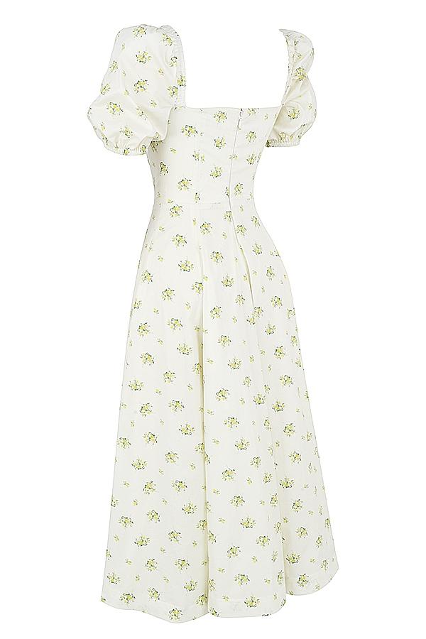 Tallulah  ivory floral puff sleeve midi dress Product Image