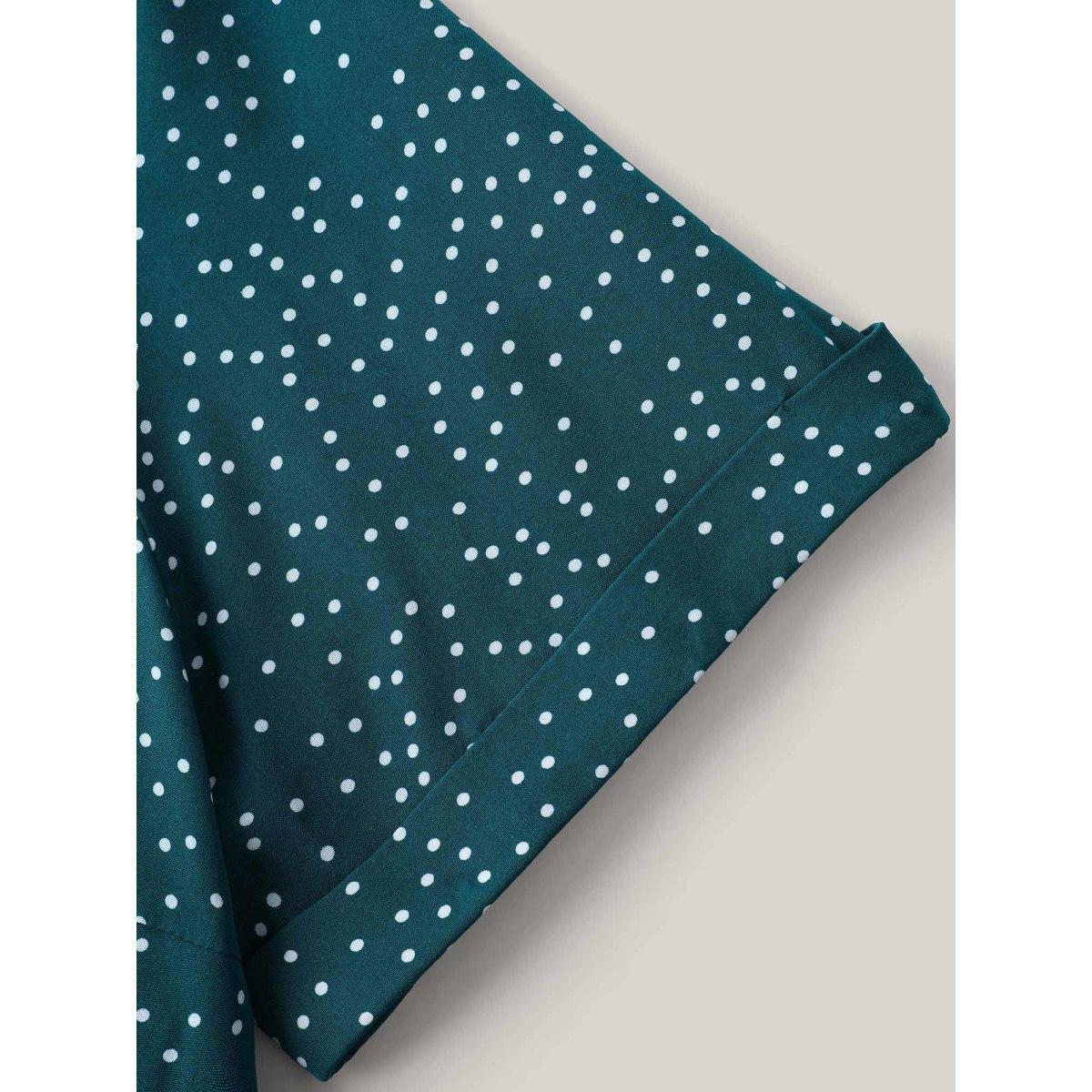 Plus Size Stretchy Waist Tied Pockets Printed Midi Dress Cyan Women At the Office Belted Flat collar Short sleeve Curvy BloomChic 10/M Product Image