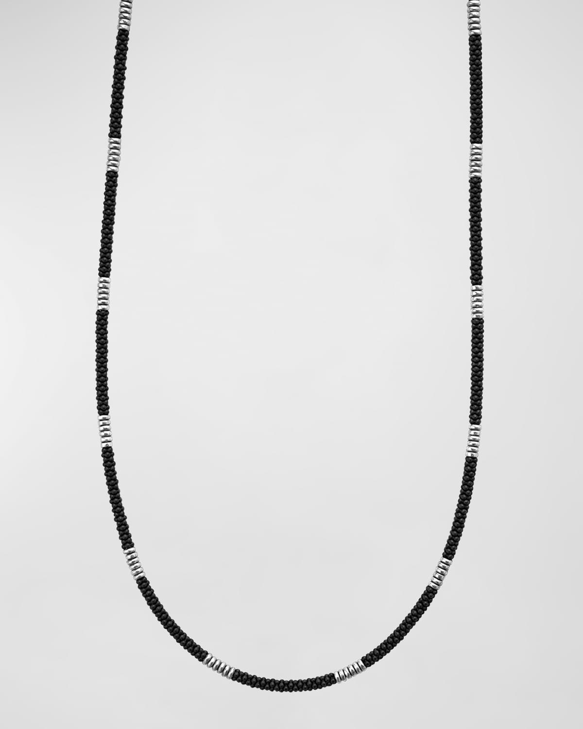 Mens Ceramic Caviar Beaded Necklace with Sterling Silver Stations, 3mm, 20in Product Image