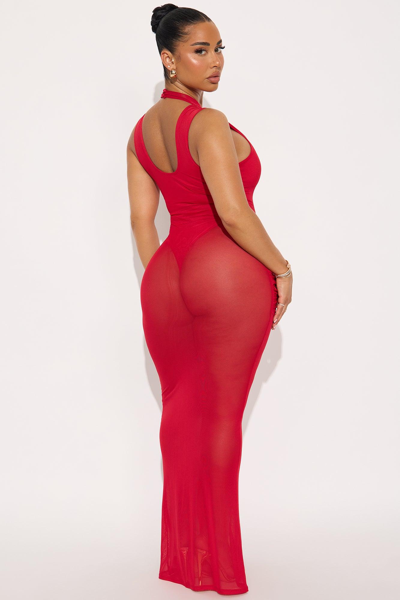 On Your Mind Mesh Maxi Dress - Red Female Product Image