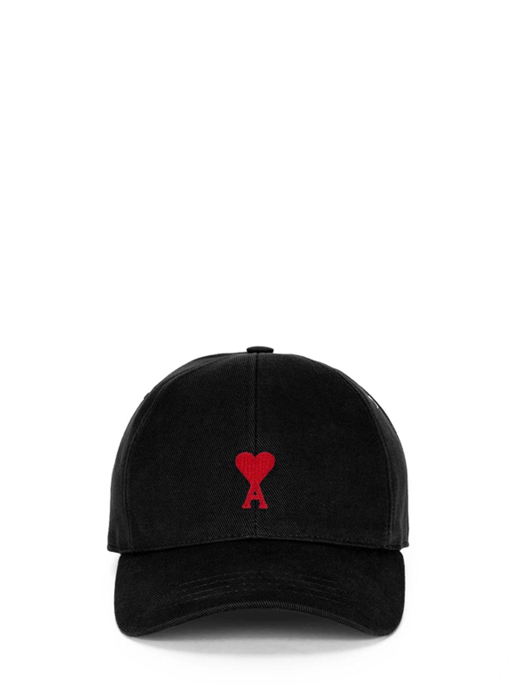 AMI ALEXANDRE MATTIUSSI Ami Paris Black And Red Cotton Ami Paris De Coeur Baseball Cap Product Image
