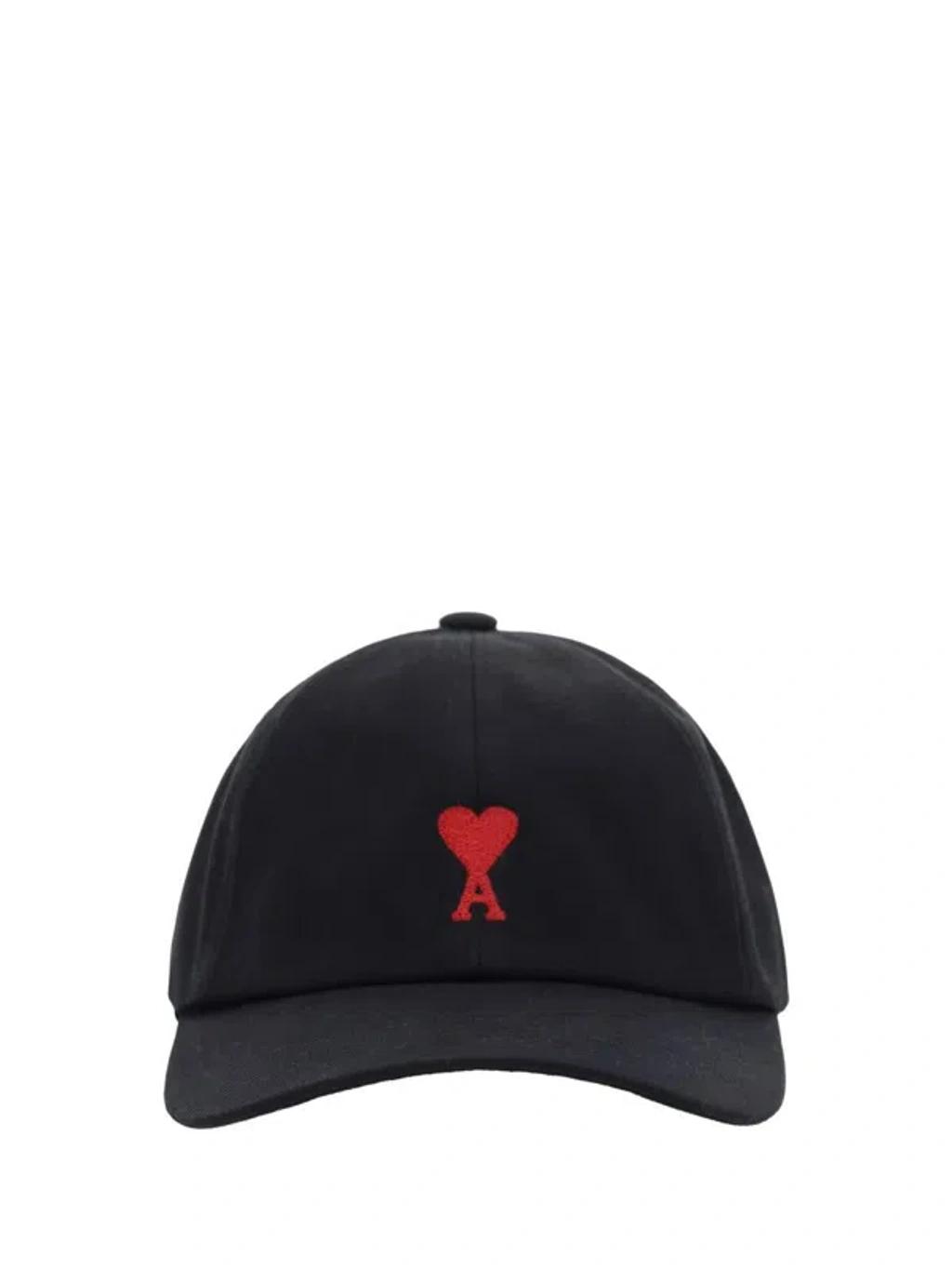 AMI ALEXANDRE MATTIUSSI Ami Paris Black And Red Cotton Ami Paris De Coeur Baseball Cap Product Image