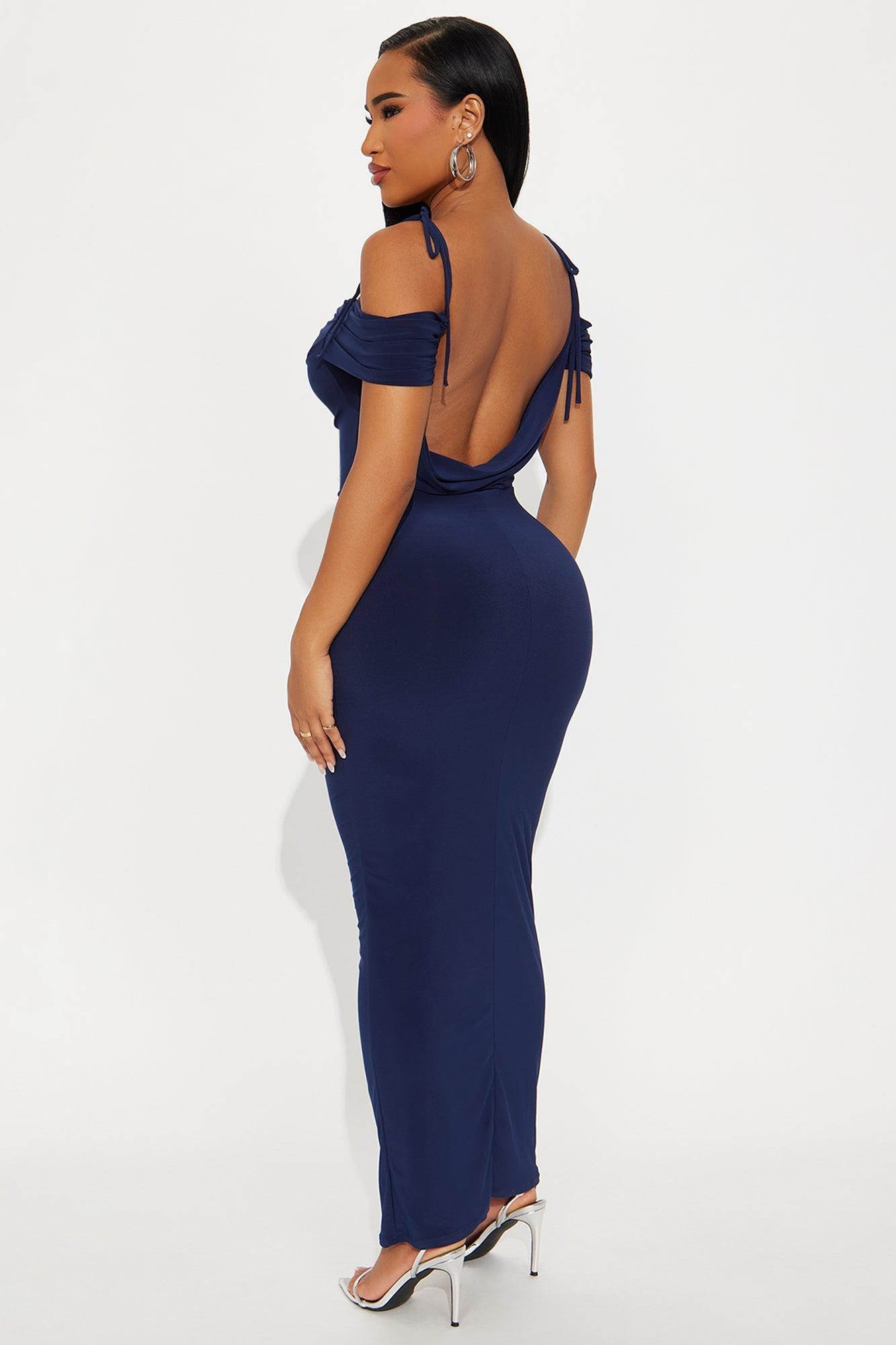 Jaden Off Shoulder Cowl Back Maxi Dress - Navy Female Product Image