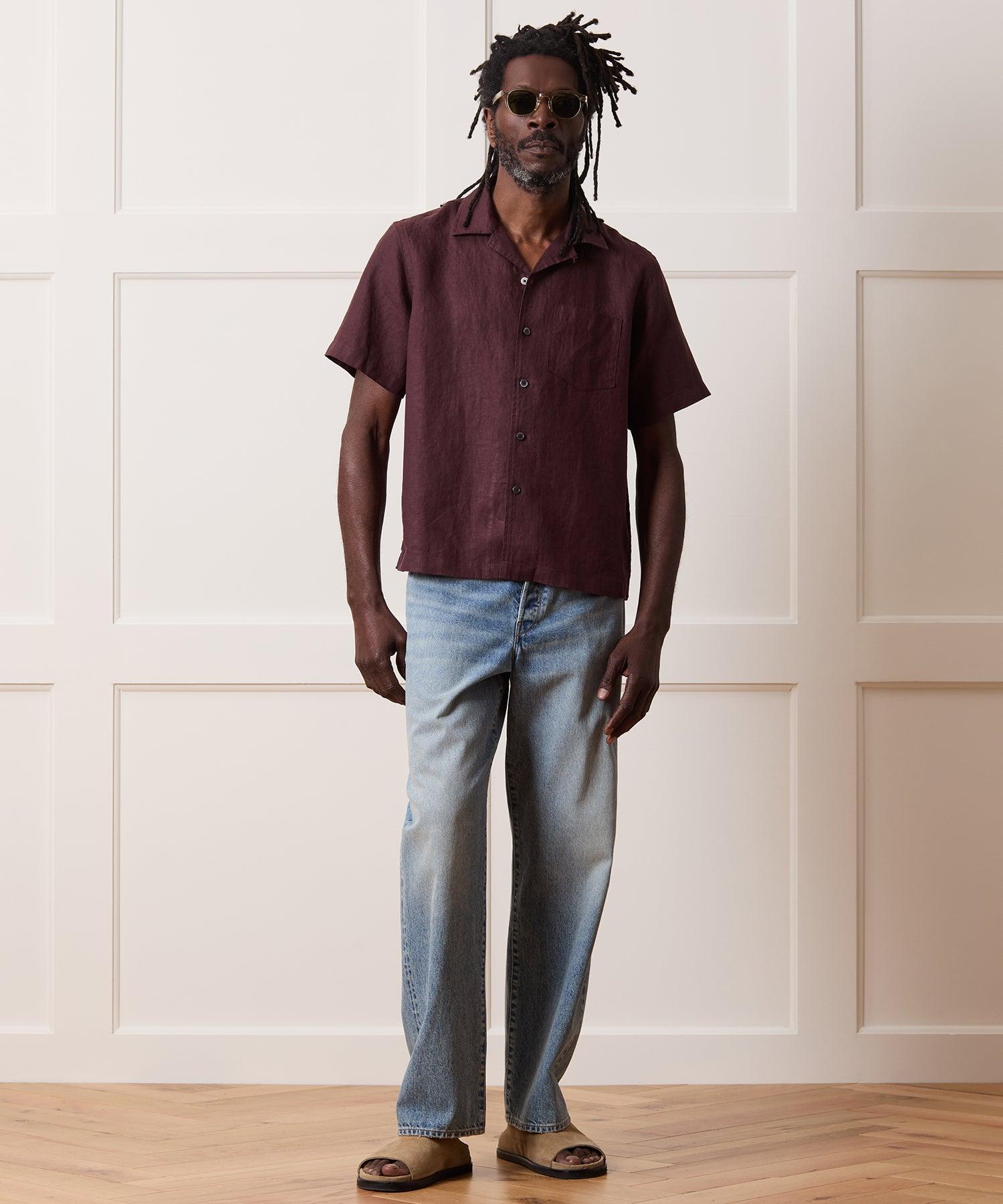 Cropped Sea Soft Irish Linen Camp Collar Shirt Product Image