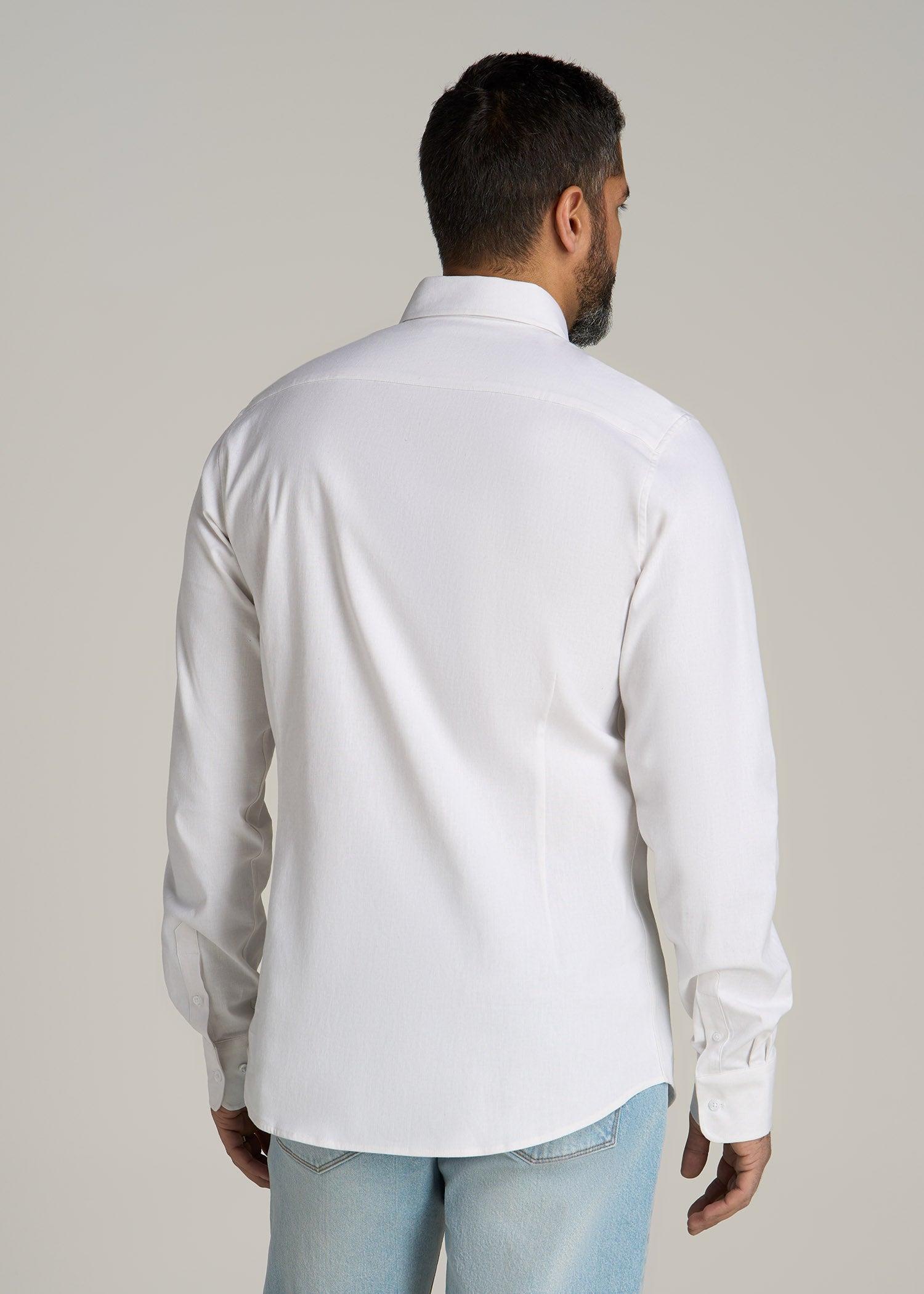 Stretch Linen Dress Shirt for Tall Men in White Male Product Image