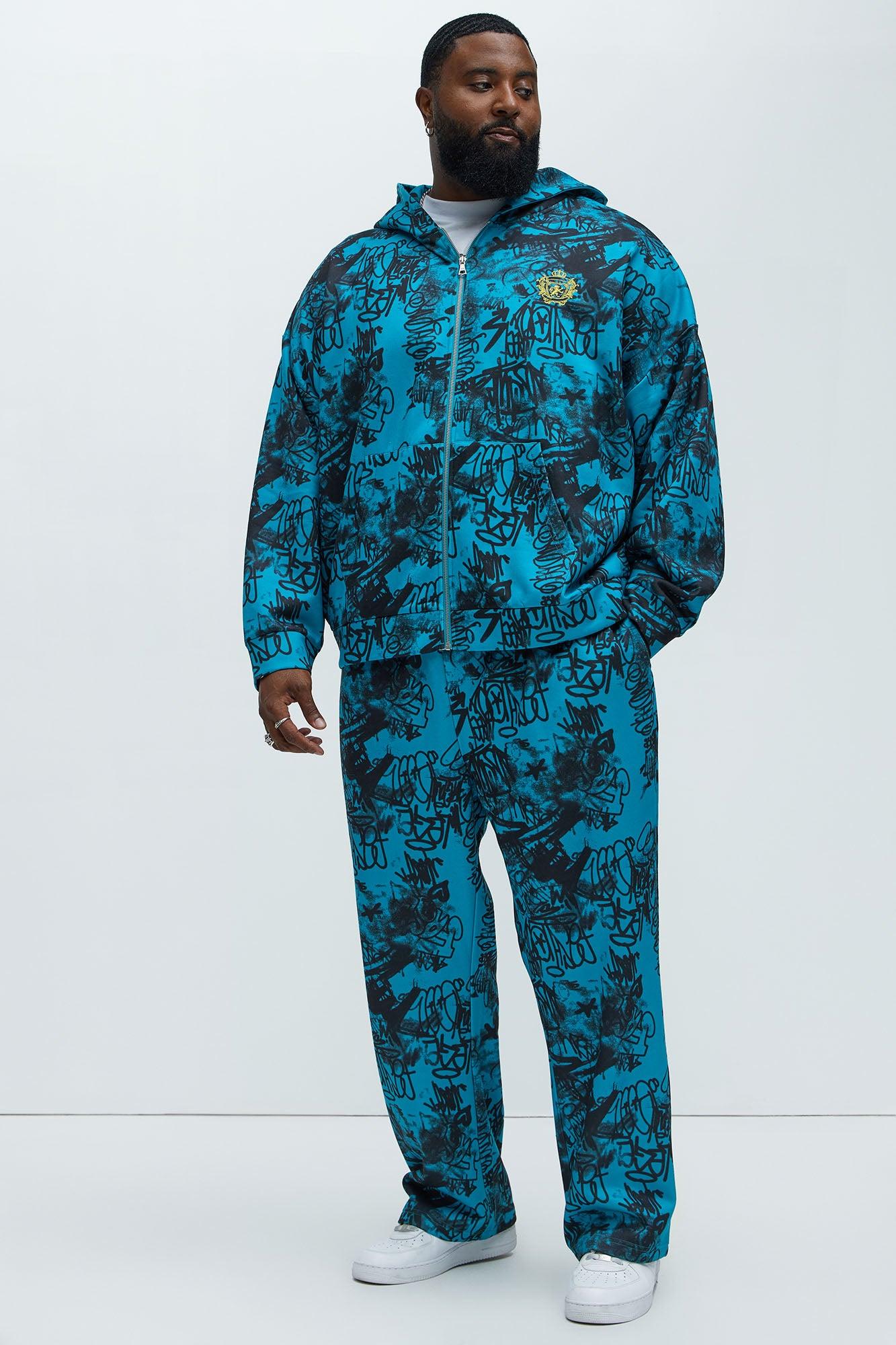 Vandal Straight Graffiti Sweatpants - Blue Product Image