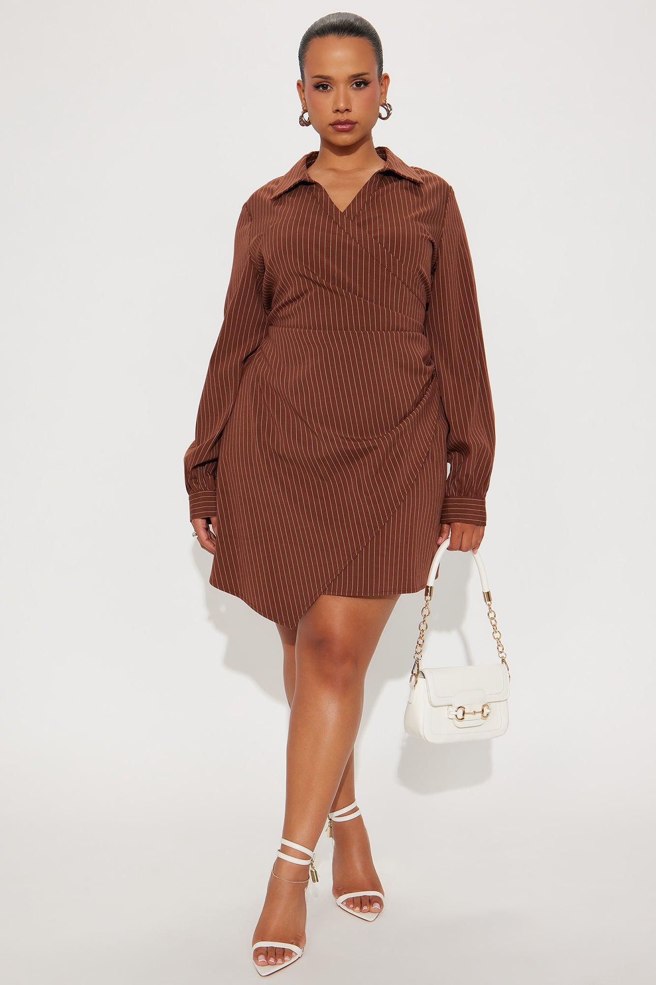 Valeria Pinstripe Mini Dress - Brown Female Product Image