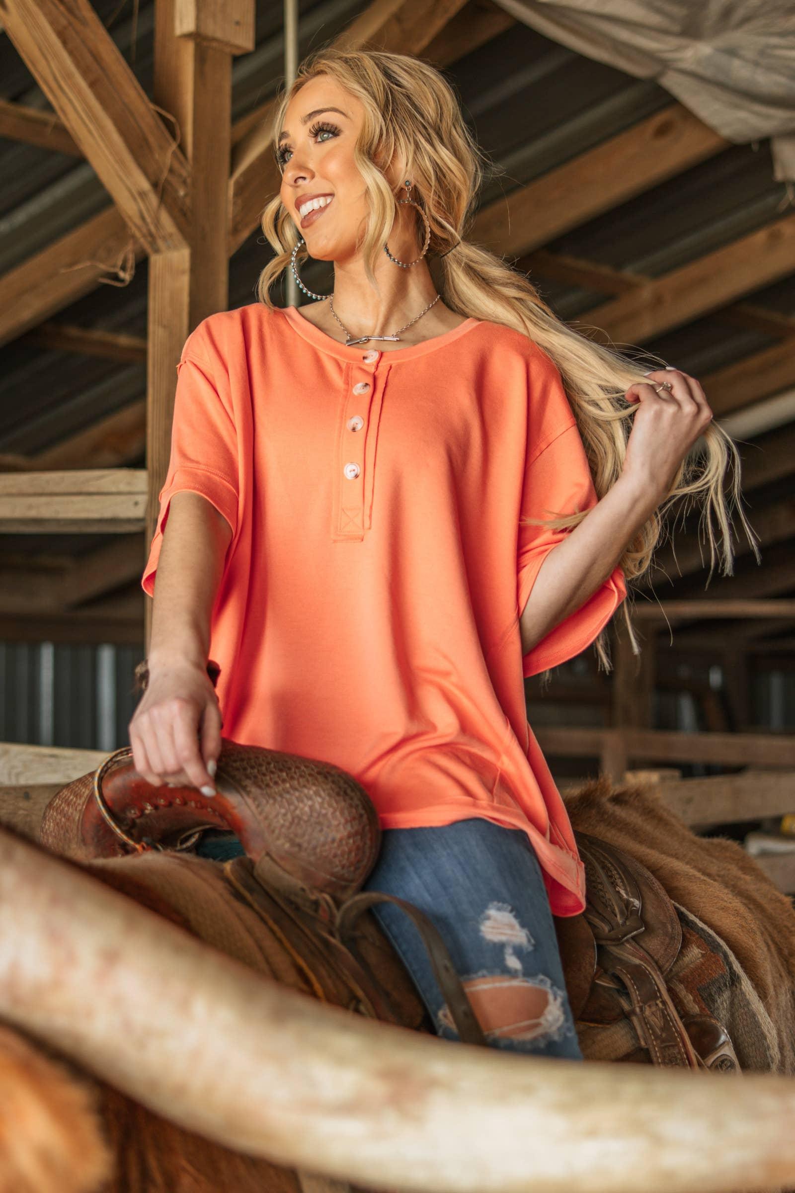 Front Button Detail Terry Cloth Top: KELLY GREEN Product Image