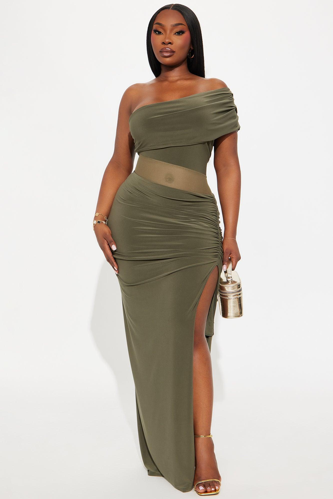 Over It One Shoulder Maxi Dress - Olive Female Product Image