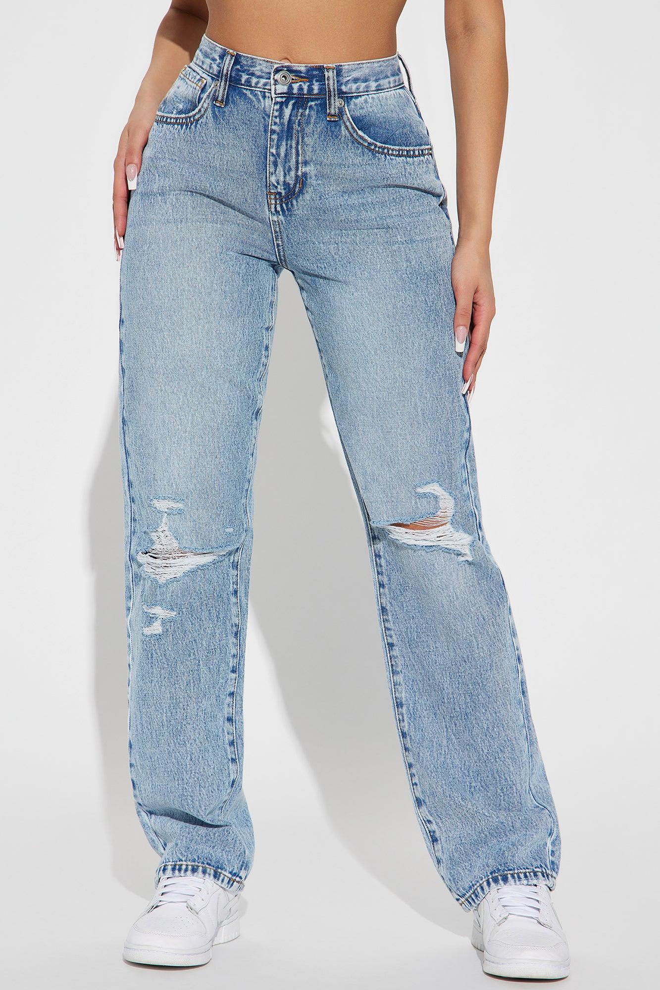 Only One Non Stretch Ripped Straight Leg Jean - Medium Wash Product Image
