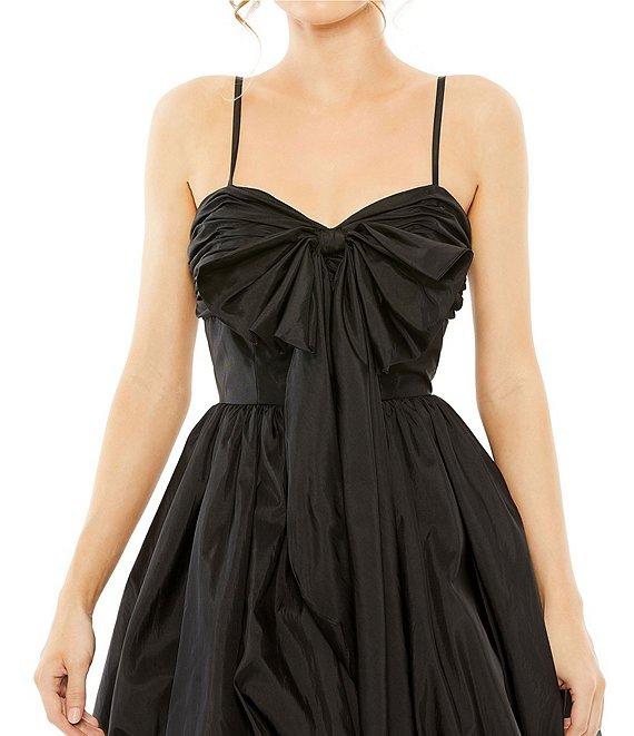 Mac Duggal Spaghetti Strap Sweetheart Neck Bow Bodice Bubble Hem A-Line Mini Dress Product Image