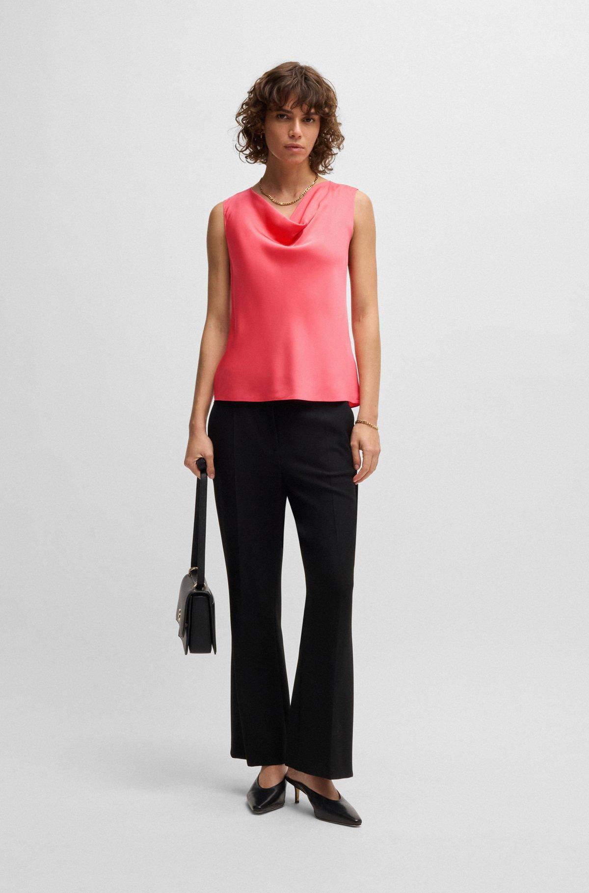 Sleeveless cowl-neck blouse in stretch silk Product Image
