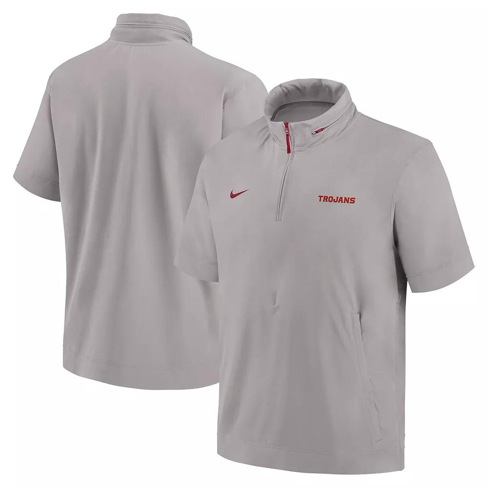 Men's Nike Pewter USC Trojans 2024 Sideline Coach Short Sleeve Half-Zip Hoodie Jacket,  Product Image