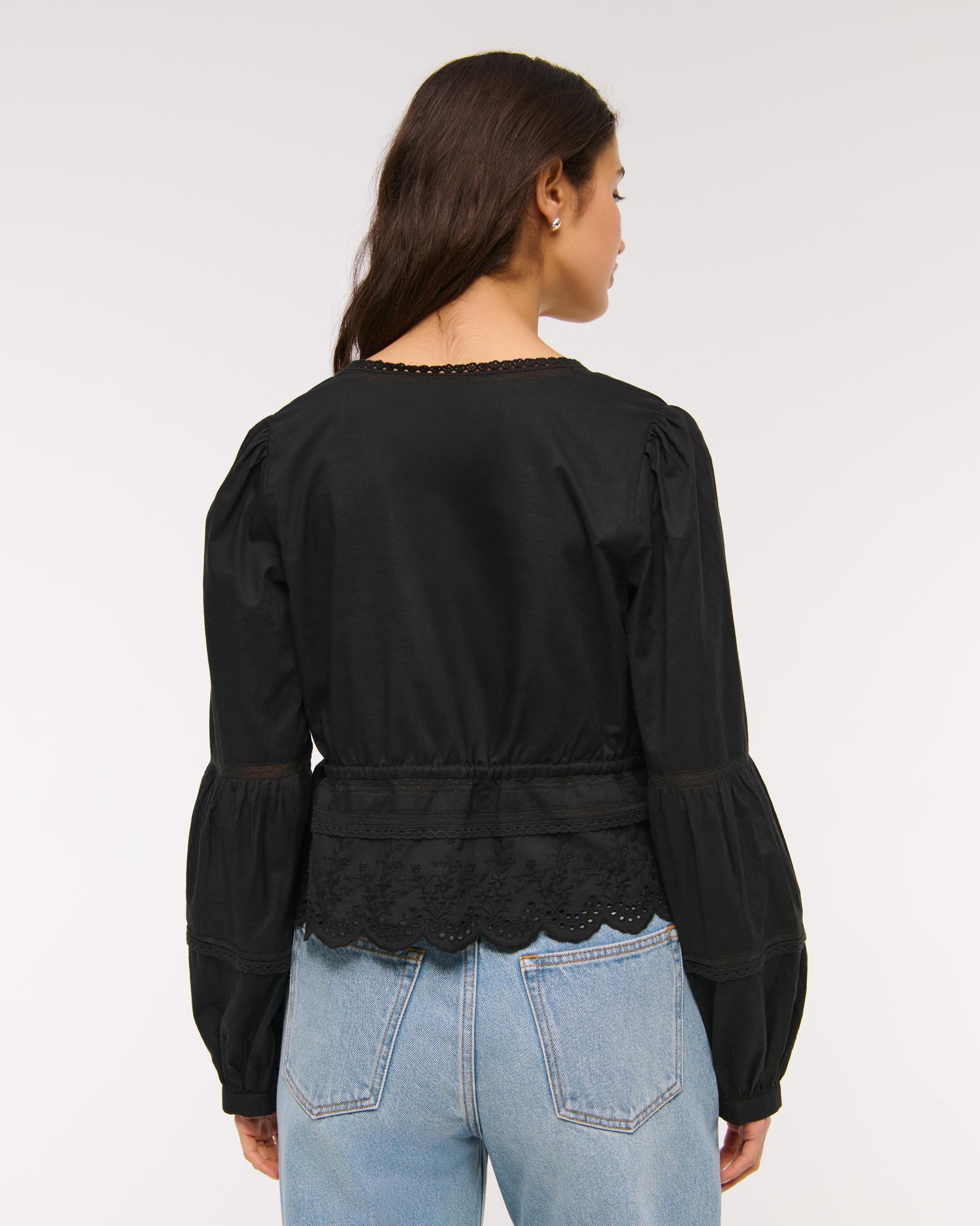 Long-Sleeve Lace Tie-Front Top Product Image